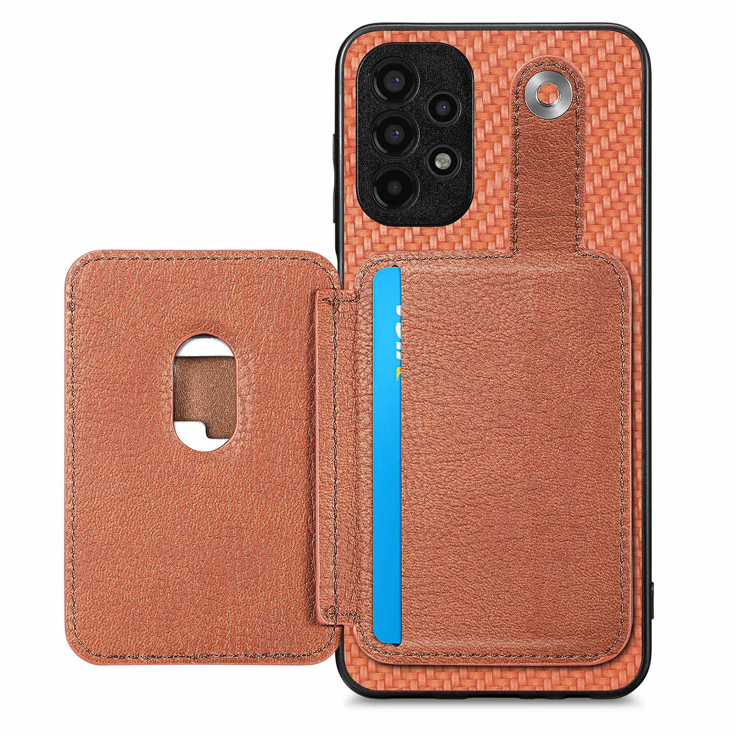 C1-06 For Samsung Galaxy A53 5G Case PU Leather Card Holder Back Cover with Card Knife - Brown