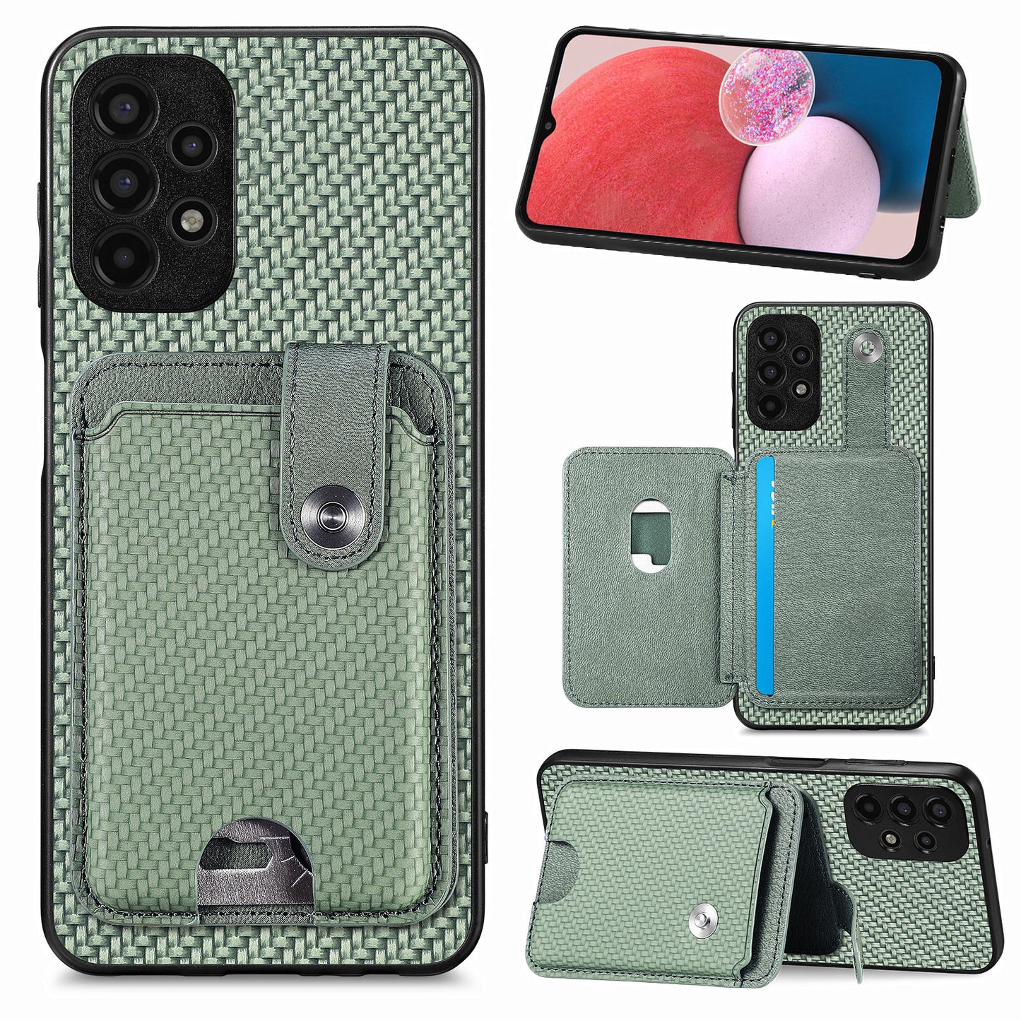 C1-06 For Samsung Galaxy A53 5G Case PU Leather Card Holder Back Cover with Card Knife - Green