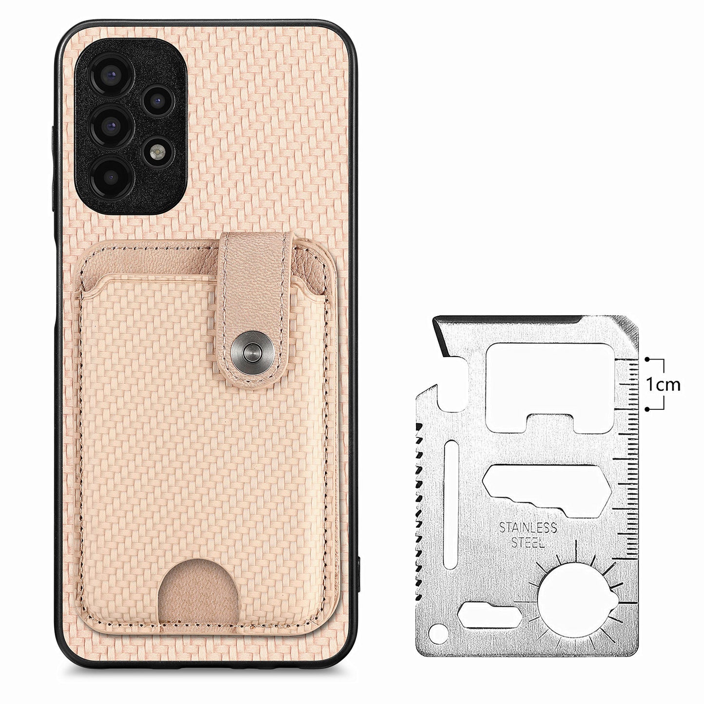 C1-06 For Samsung Galaxy A53 5G Case PU Leather Card Holder Back Cover with Card Knife - Khaki