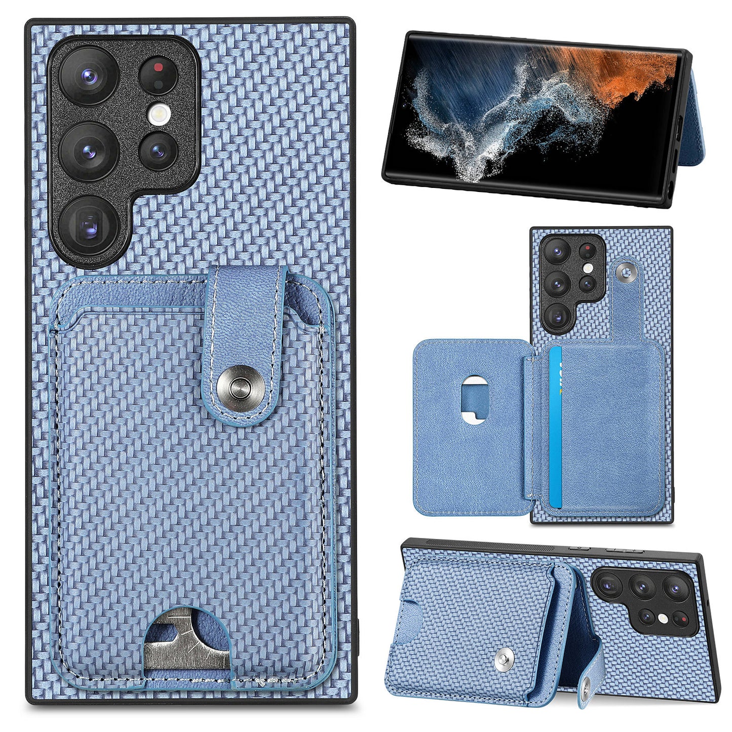 C1-06 For Samsung Galaxy S23 Ultra Phone Case with Card Knife Card Slots Leather Back Cover - Blue