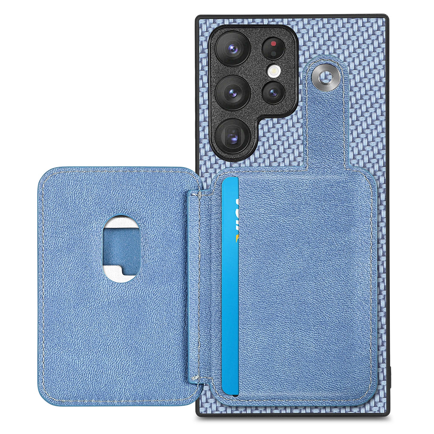 C1-06 For Samsung Galaxy S23 Ultra Phone Case with Card Knife Card Slots Leather Back Cover - Blue