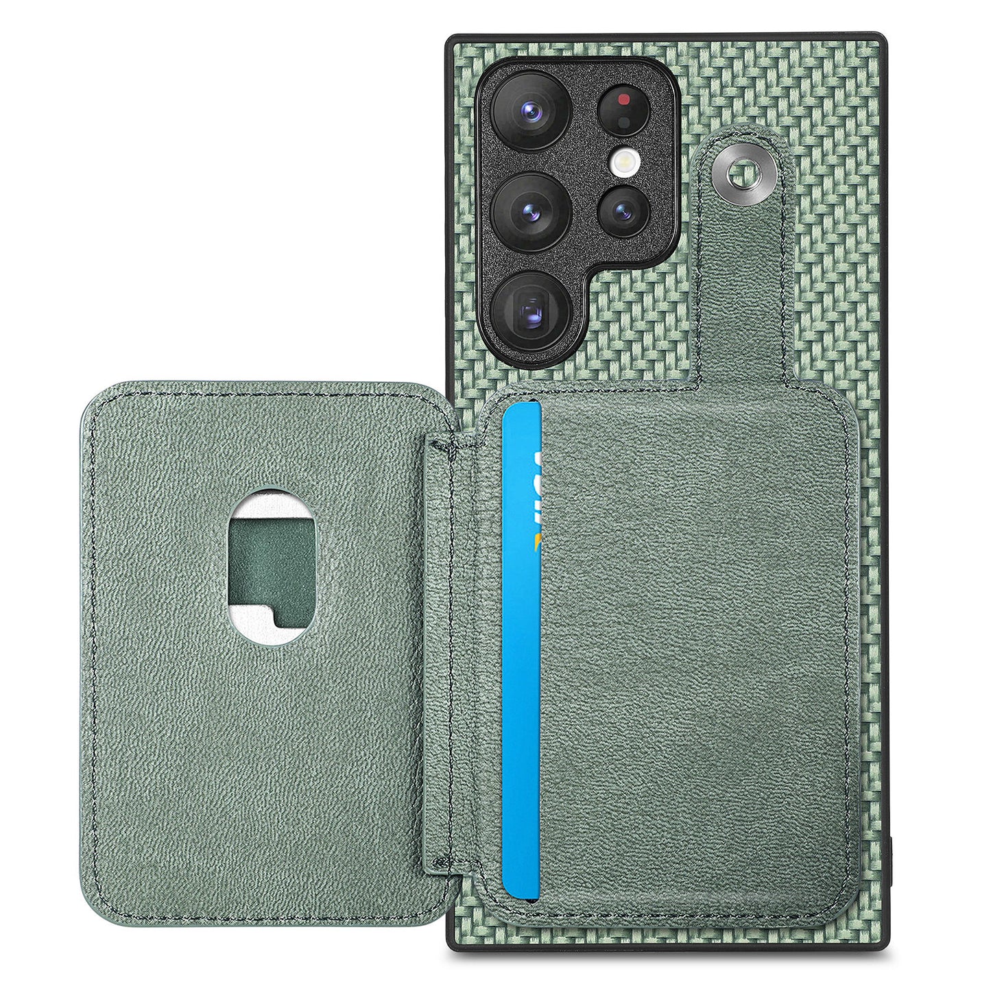 C1-06 For Samsung Galaxy S23 Ultra Phone Case with Card Knife Card Slots Leather Back Cover - Green