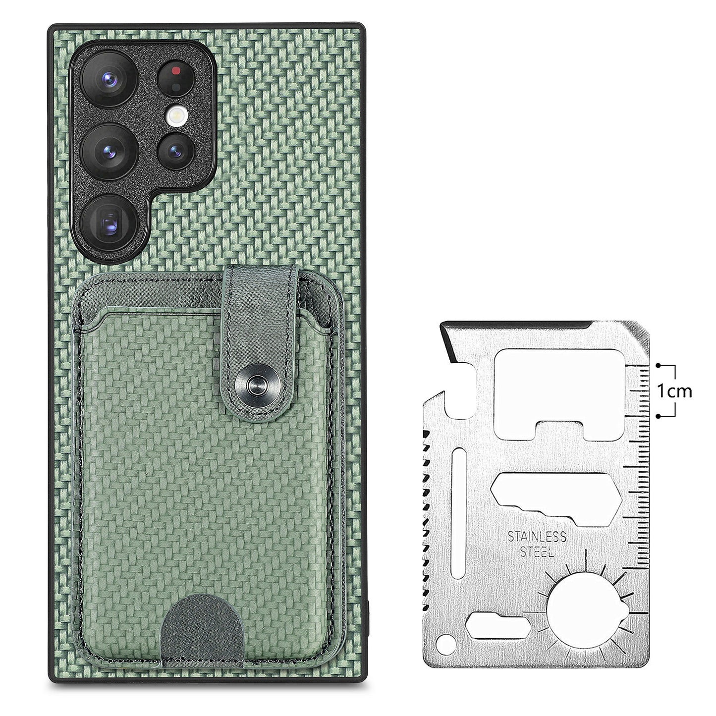 C1-06 For Samsung Galaxy S23 Ultra Phone Case with Card Knife Card Slots Leather Back Cover - Green