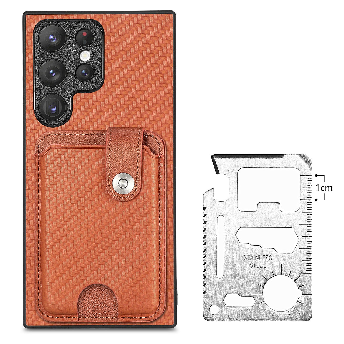 C1-06 For Samsung Galaxy S23 Ultra Phone Case with Card Knife Card Slots Leather Back Cover - Brown