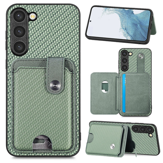 C1-06 For Samsung Galaxy S23 Case Card Slots Kickstand Leather Coating Phone Cover with Card Knife - Green