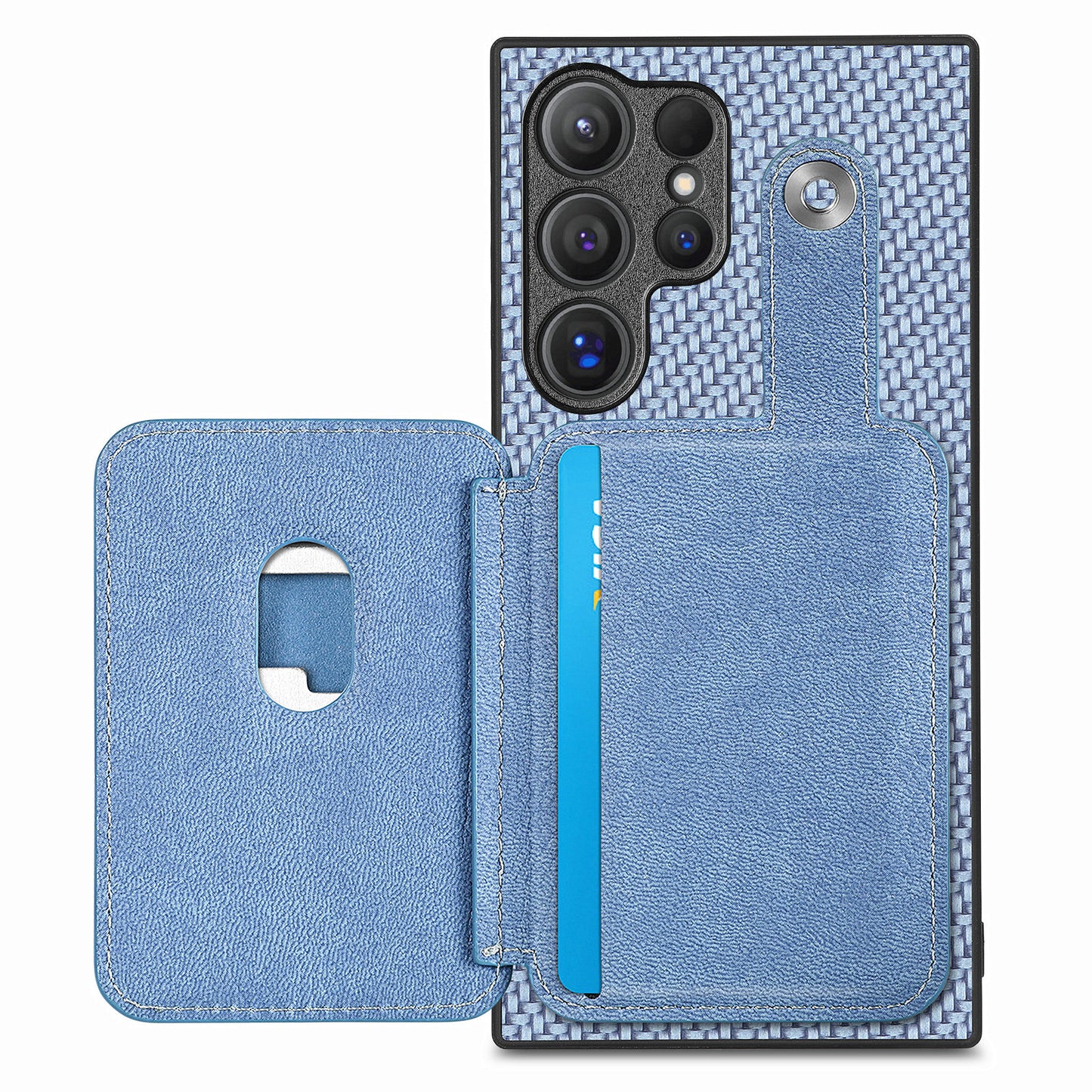 C1-06 For Samsung Galaxy S24 Ultra Case Leather Coated PC+TPU Card Slots Cover with Card Knife Blue - Blue