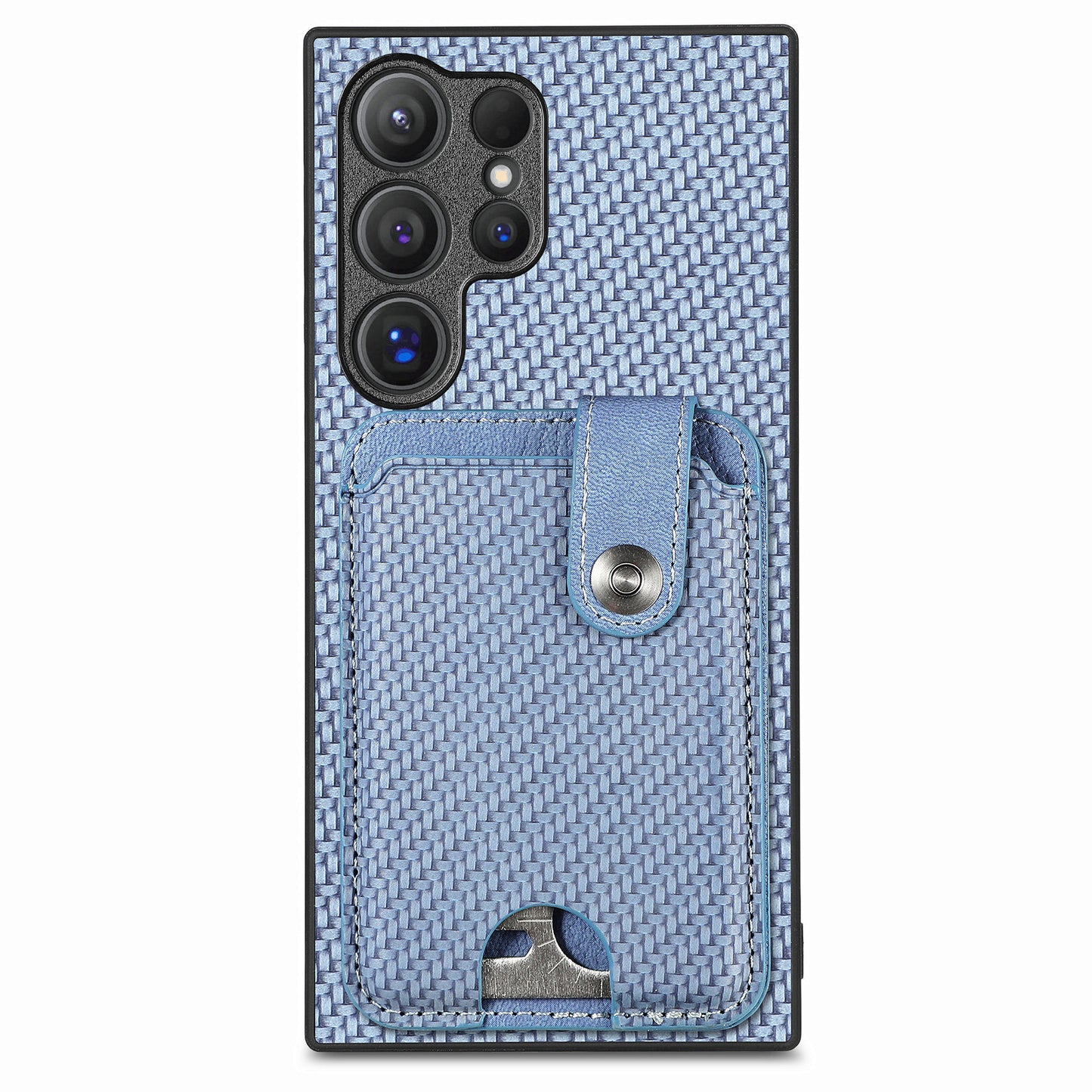 C1-06 For Samsung Galaxy S24 Ultra Case Leather Coated PC+TPU Card Slots Cover with Card Knife Blue - Blue