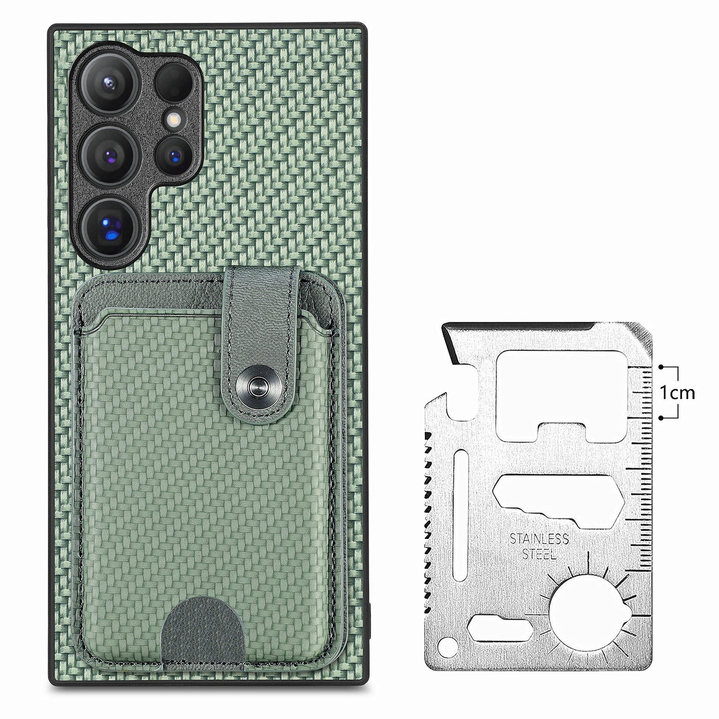 C1-06 For Samsung Galaxy S24 Ultra Case Leather Coated PC+TPU Card Slots Cover with Card Knife Green - Green
