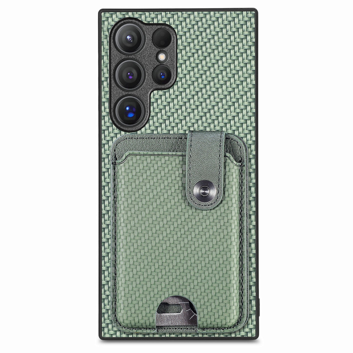 C1-06 For Samsung Galaxy S24 Ultra Case Leather Coated PC+TPU Card Slots Cover with Card Knife Green - Green