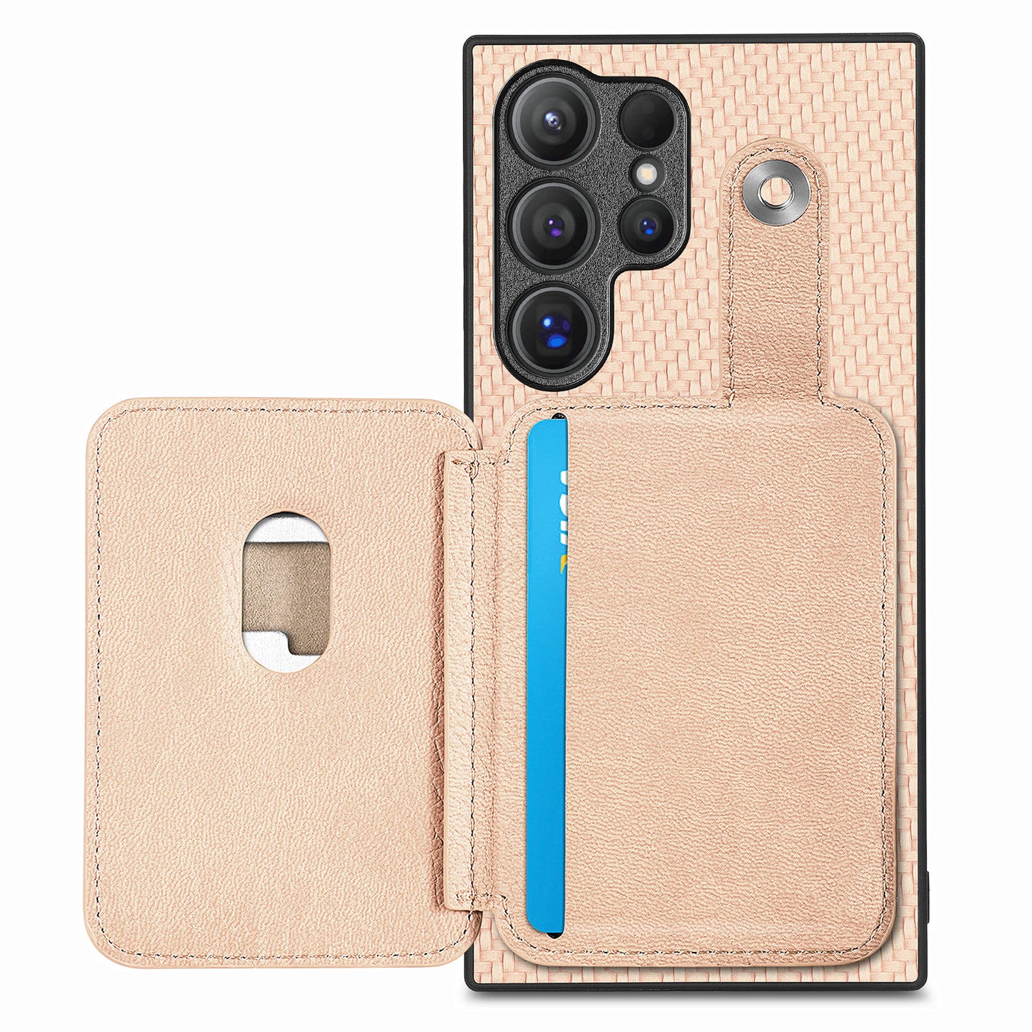 C1-06 For Samsung Galaxy S24 Ultra Case Leather Coated PC+TPU Card Slots Cover with Card Knife Khaki - Khaki