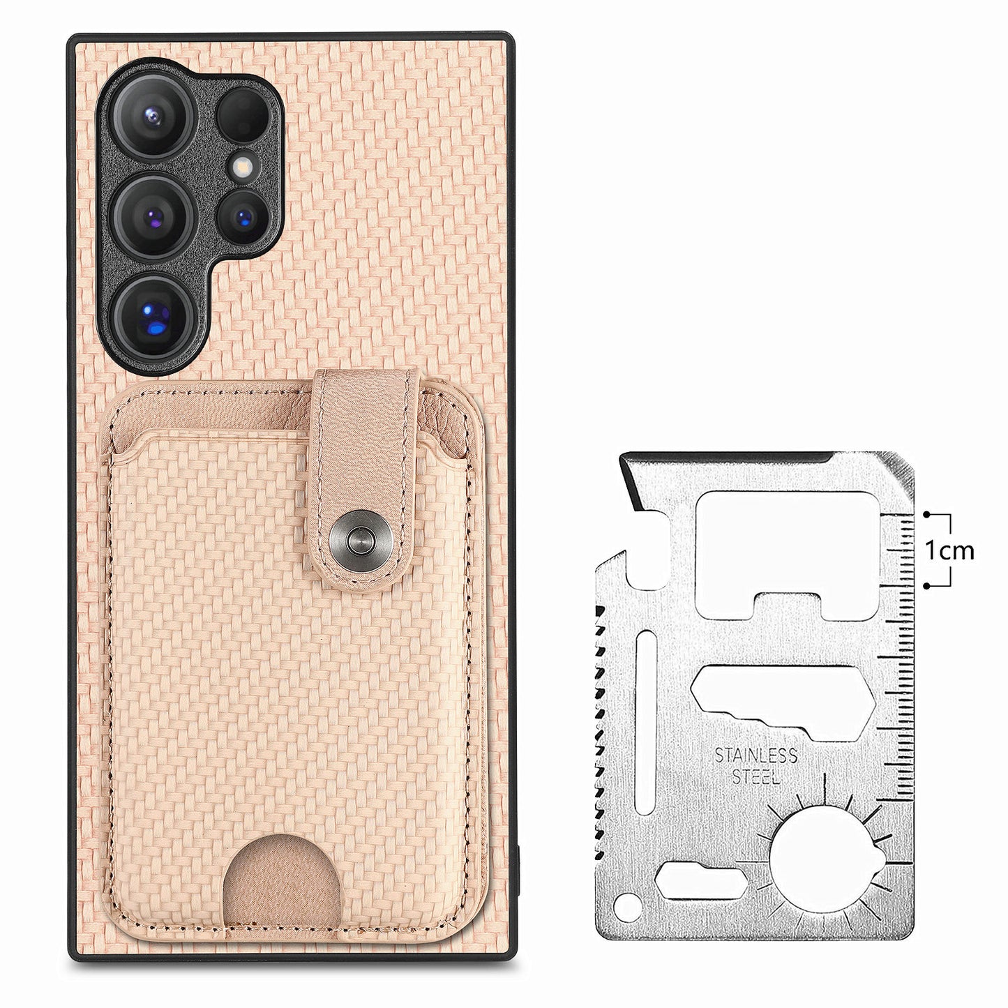 C1-06 For Samsung Galaxy S24 Ultra Case Leather Coated PC+TPU Card Slots Cover with Card Knife Khaki - Khaki