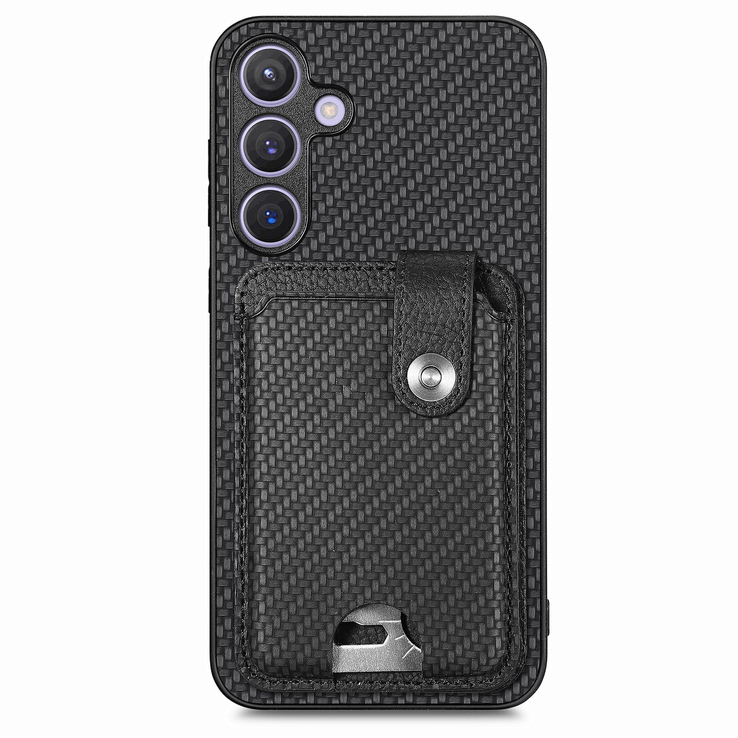 C1-06 For Samsung Galaxy S24 Case Card Slots Kickstand Phone Cover with Card Knife Tool - Black