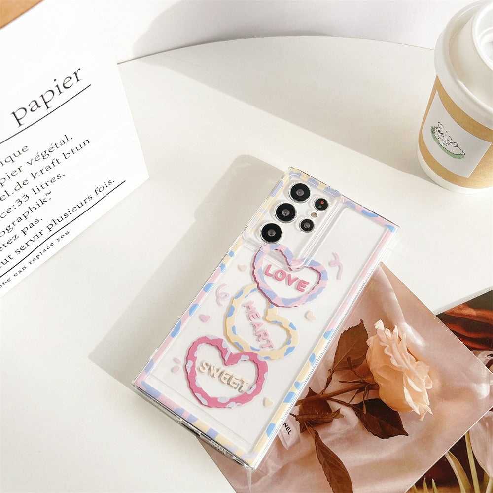 For Samsung Galaxy S23 Ultra Case Love Heart Pattern Design Soft TPU Phone Cover - Border Love
