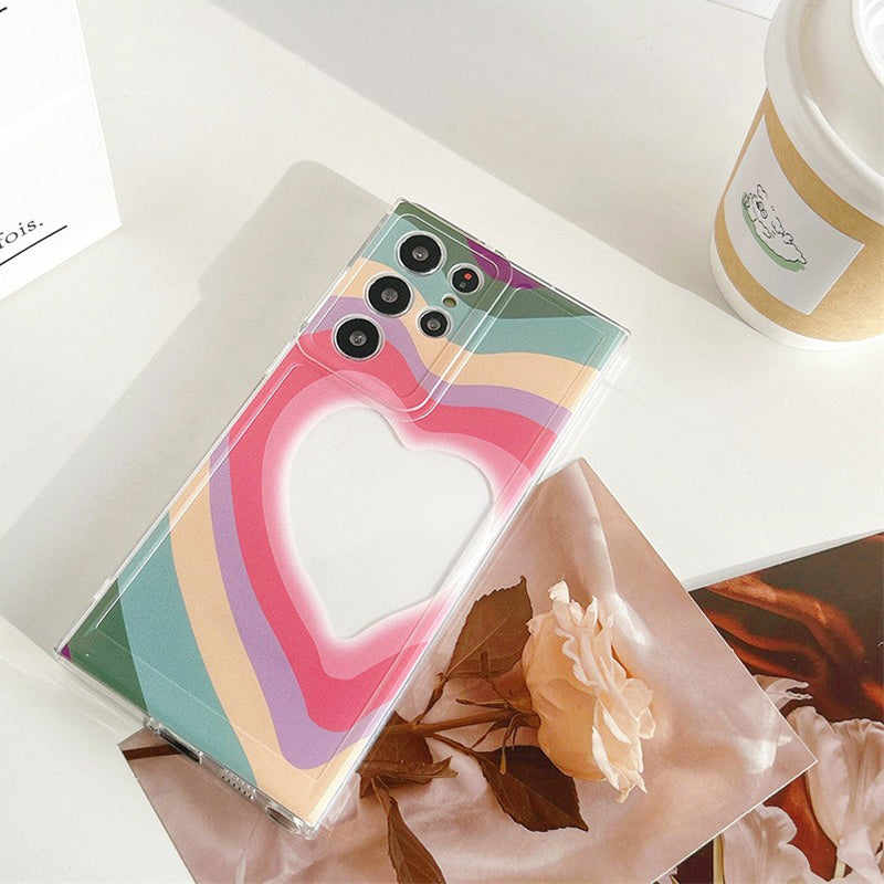 For Samsung Galaxy S23 Ultra Case Love Heart Pattern Design Soft TPU Phone Cover -  Rainbow Love