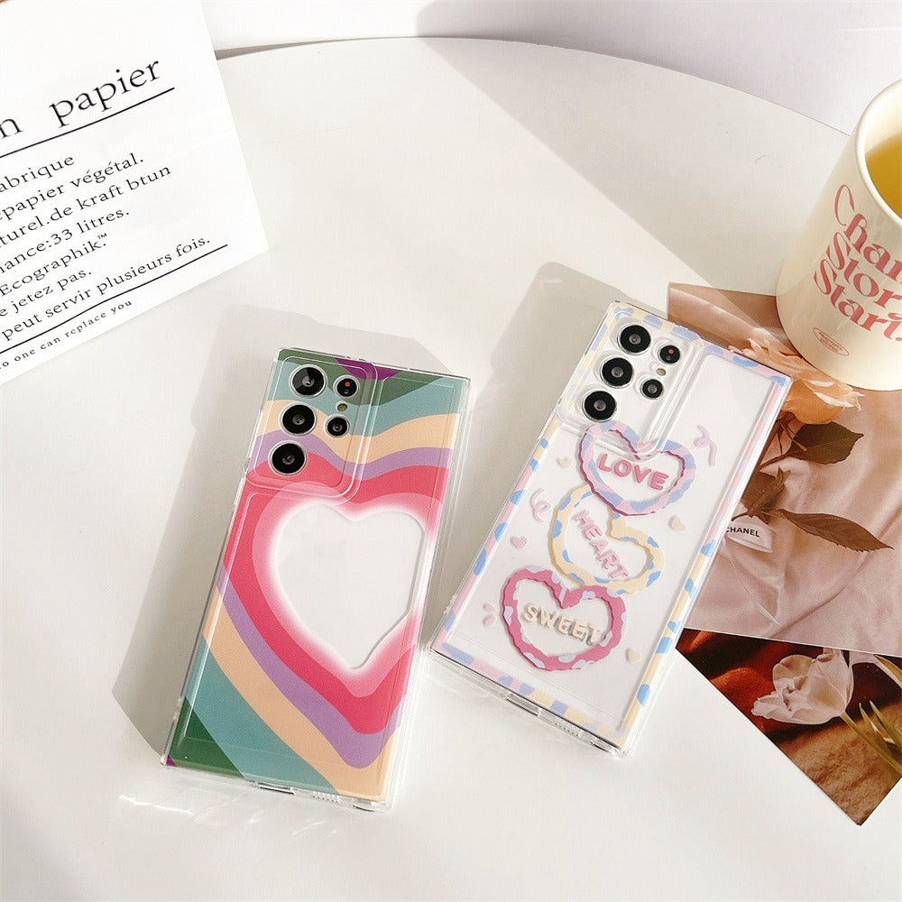 For Samsung Galaxy S23 Ultra Case Love Heart Pattern Design Soft TPU Phone Cover -  Rainbow Love