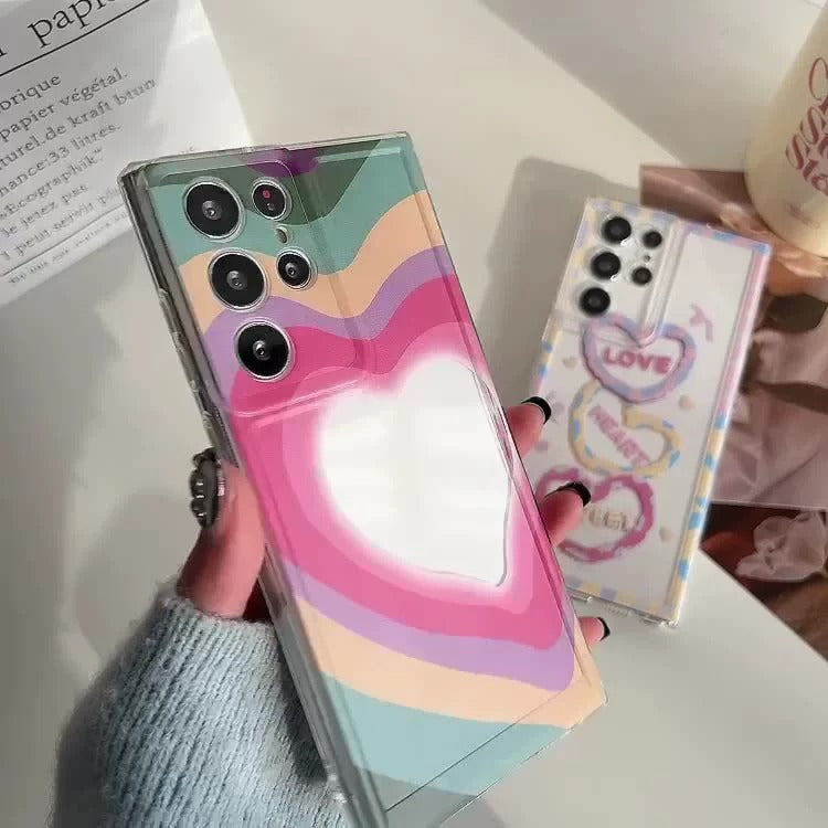 For Samsung Galaxy S23 Ultra Case Love Heart Pattern Design Soft TPU Phone Cover -  Rainbow Love