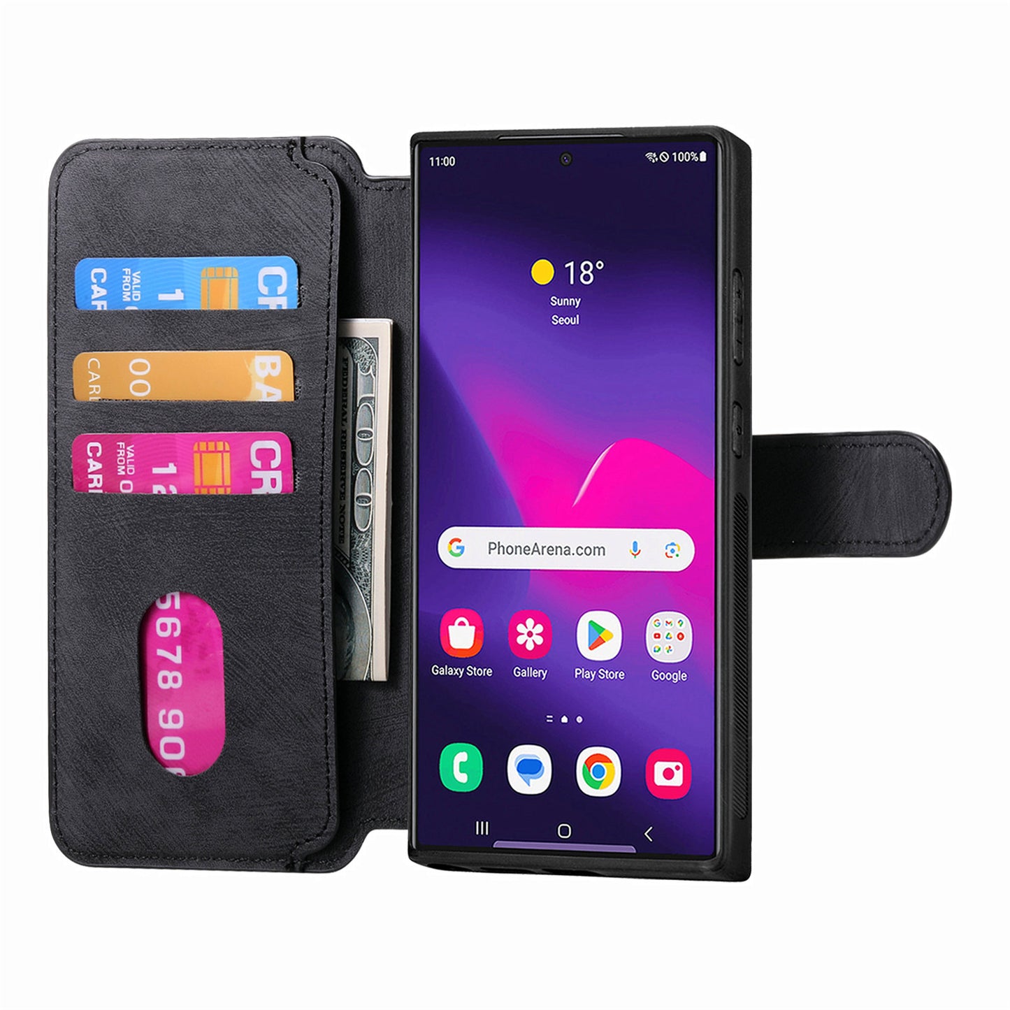 CASENEO MW-03 For Samsung Galaxy S24 Ultra Case Retro Leather Coated TPU Phone Cover 2 in 1 Detachable - Black