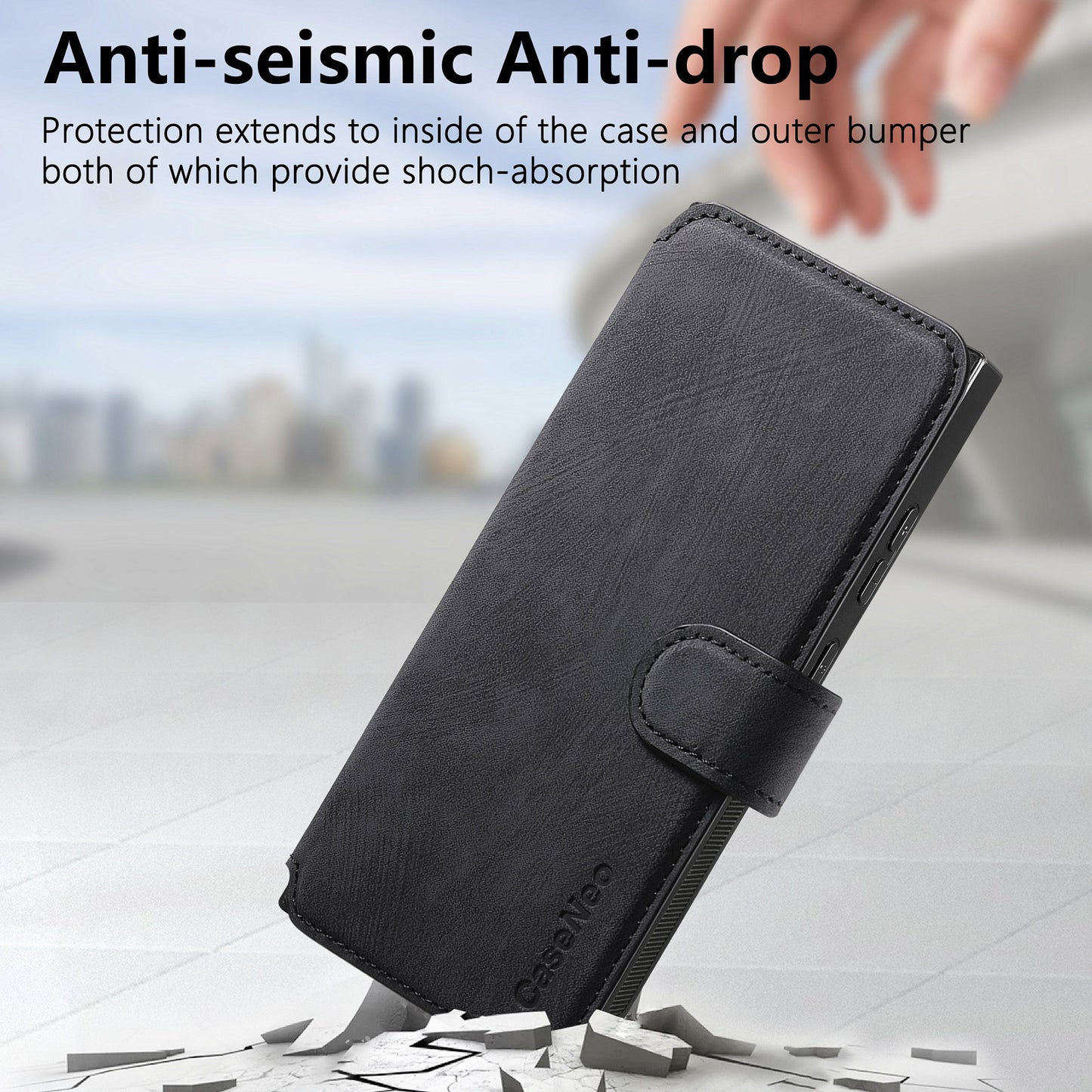 CASENEO MW-03 For Samsung Galaxy S24 Ultra Case Retro Leather Coated TPU Phone Cover 2 in 1 Detachable - Black