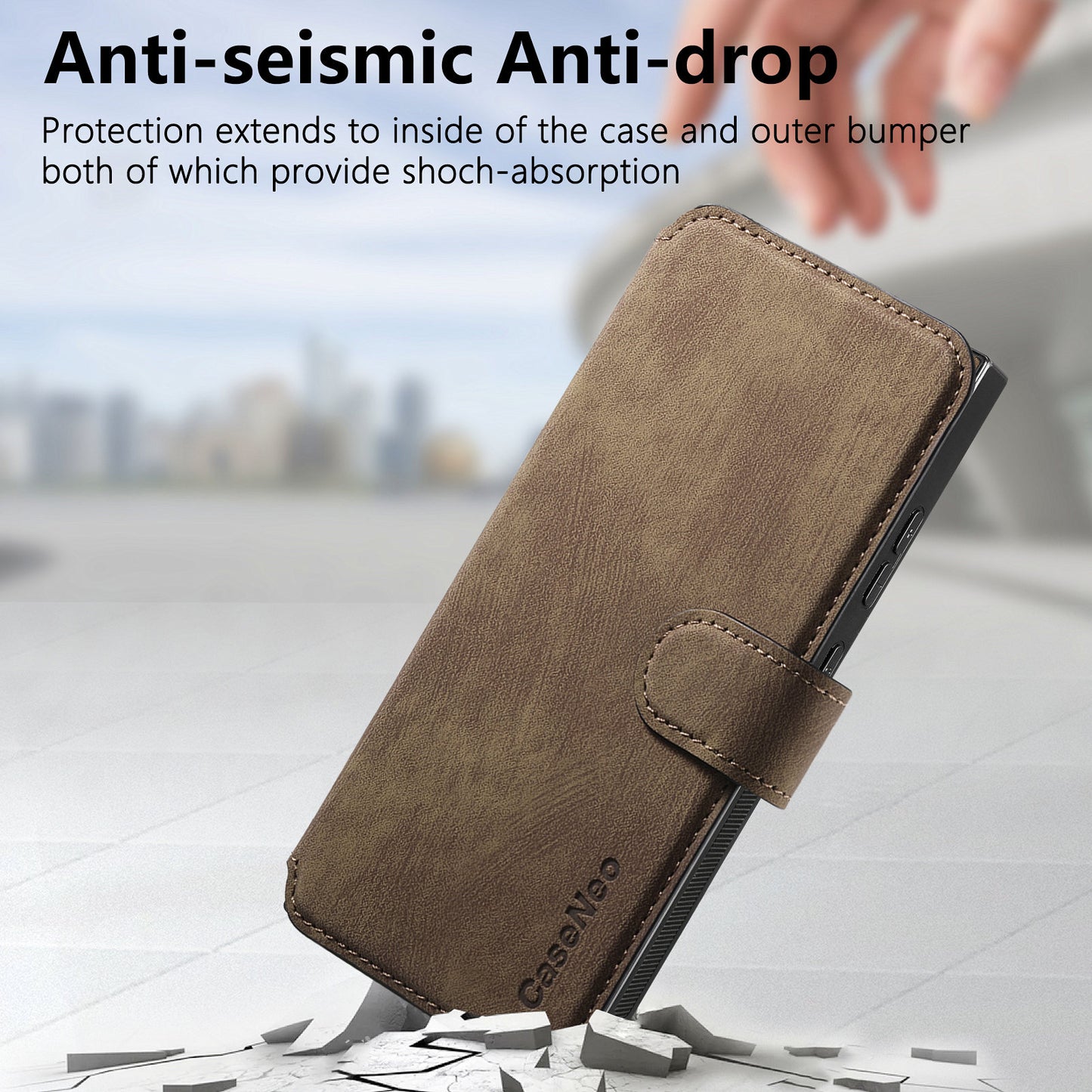 CASENEO MW-03 For Samsung Galaxy S24 Ultra Case Retro Leather Coated TPU Phone Cover 2 in 1 Detachable - Brown