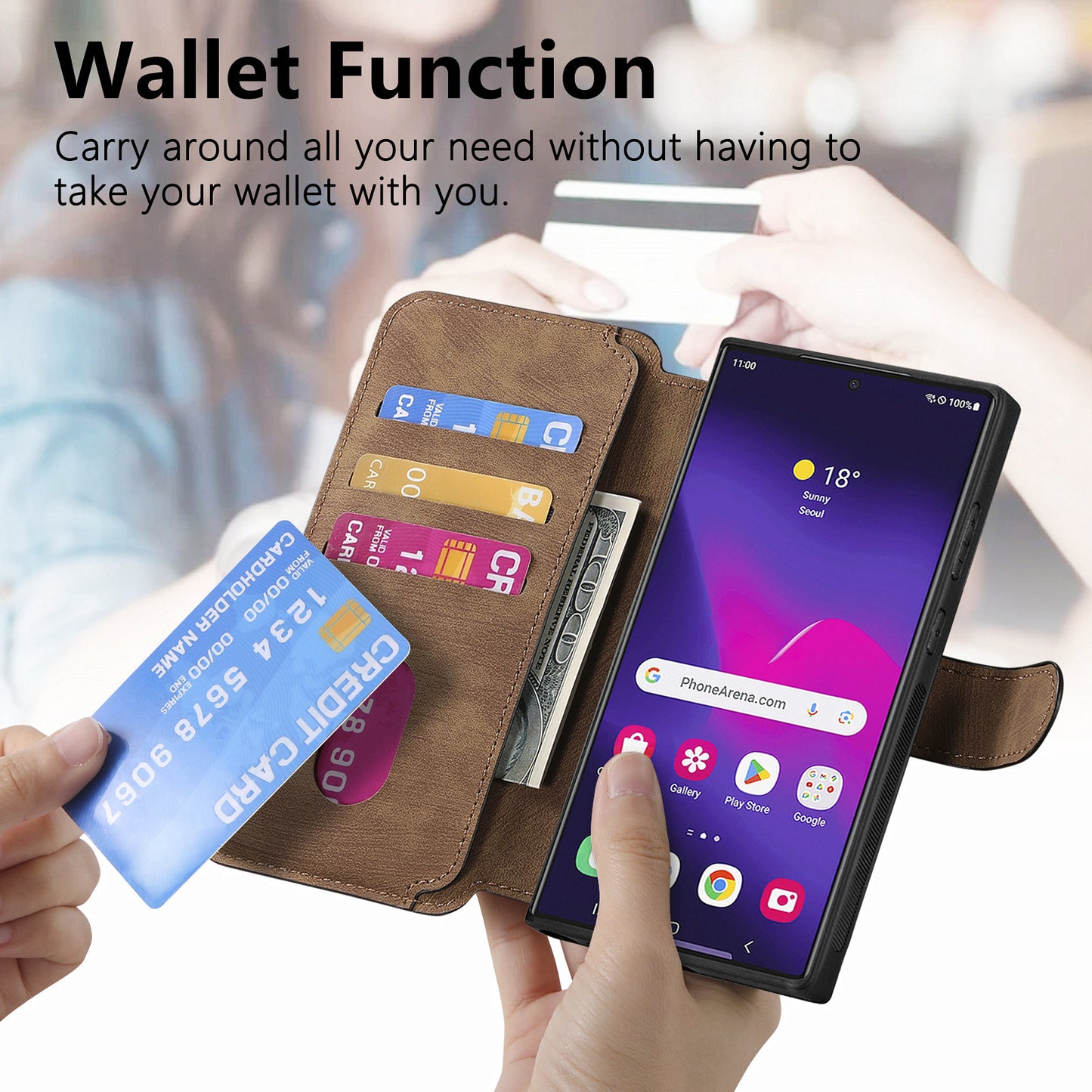 CASENEO MW-03 For Samsung Galaxy S24 Ultra Case Retro Leather Coated TPU Phone Cover 2 in 1 Detachable - Brown