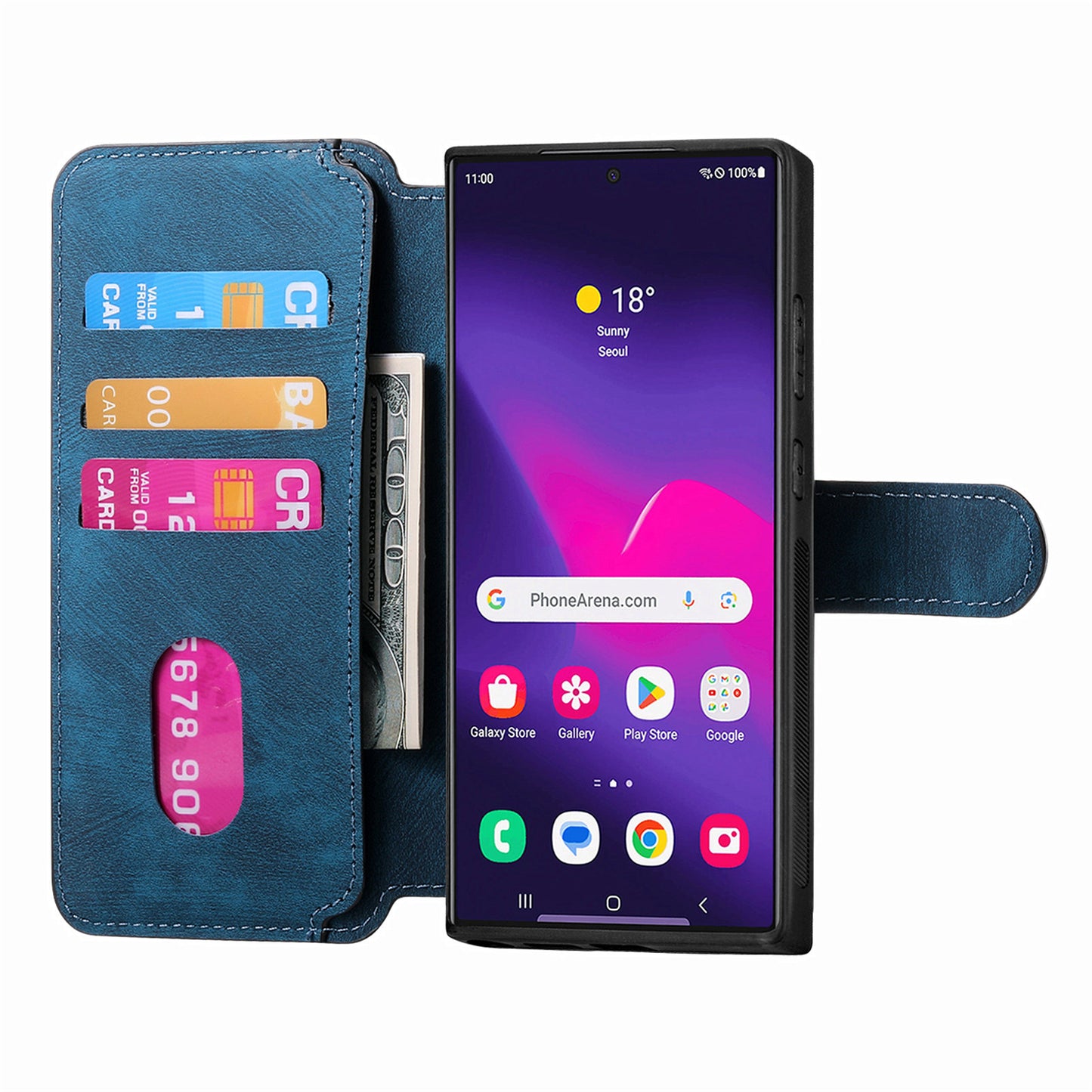 CASENEO MW-03 For Samsung Galaxy S24 Ultra Case Retro Leather Coated TPU Phone Cover 2 in 1 Detachable - Dark Blue