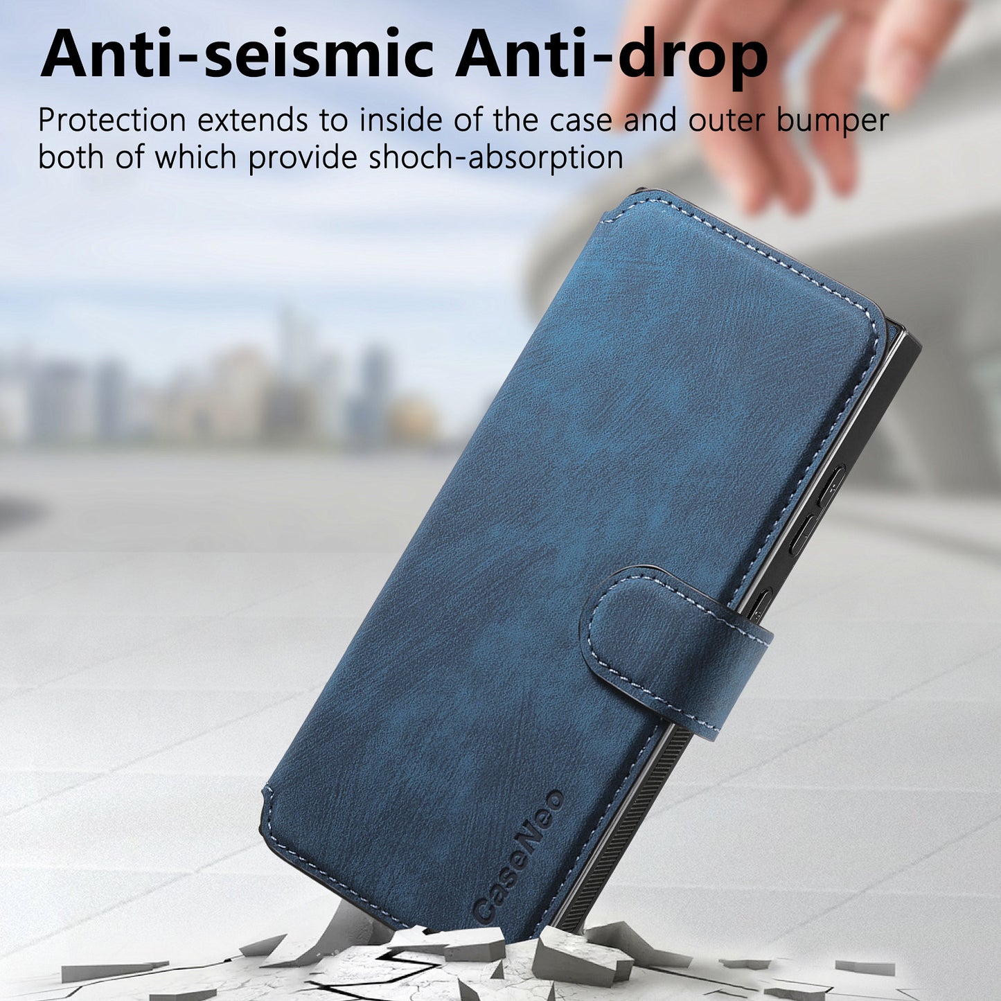 CASENEO MW-03 For Samsung Galaxy S24 Ultra Case Retro Leather Coated TPU Phone Cover 2 in 1 Detachable - Dark Blue