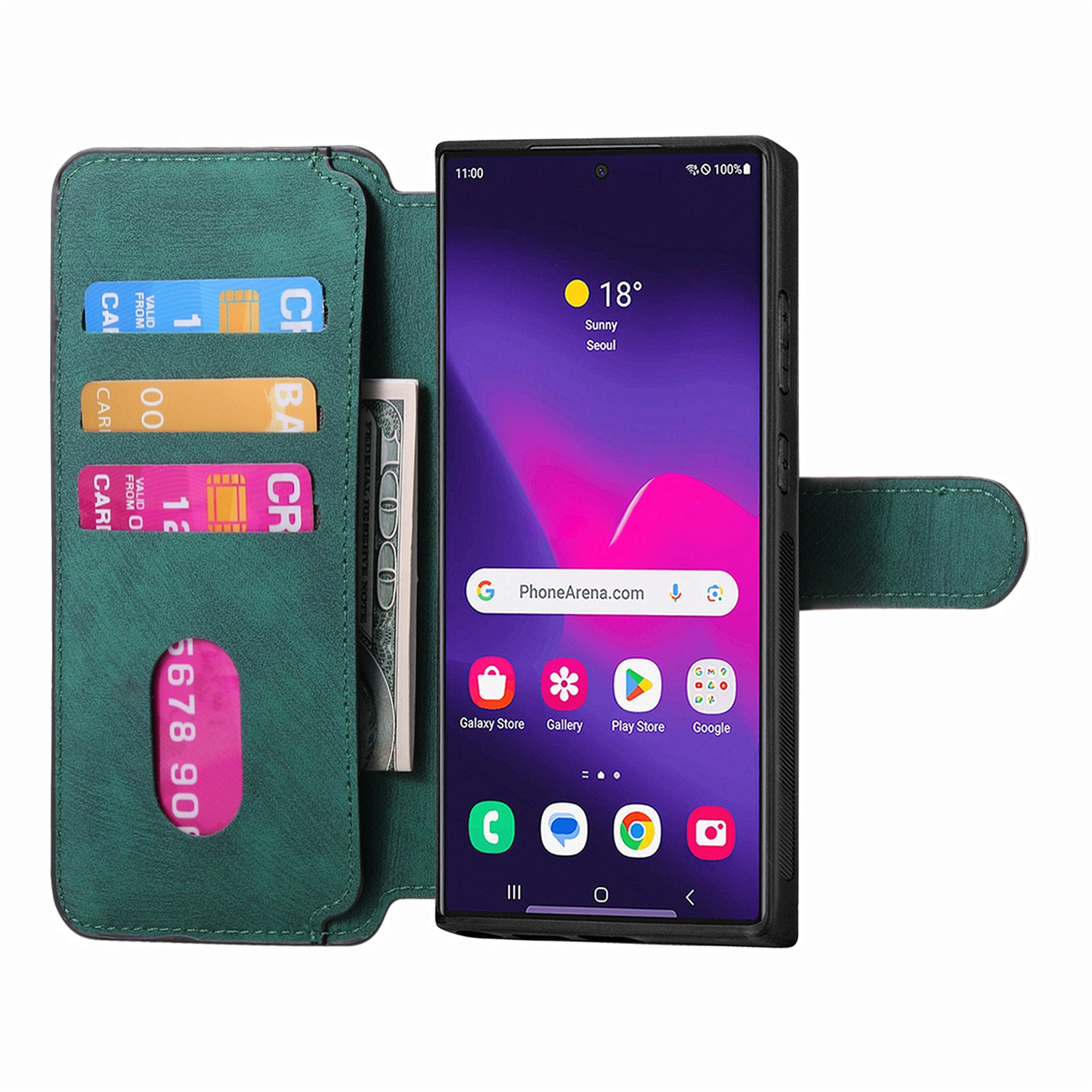 CASENEO MW-03 For Samsung Galaxy S24 Ultra Case Retro Leather Coated TPU Phone Cover 2 in 1 Detachable - Green