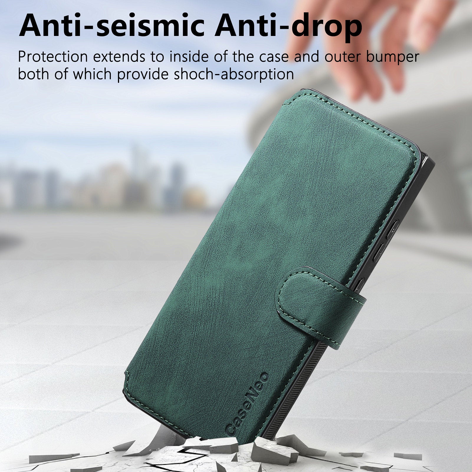 CASENEO MW-03 For Samsung Galaxy S24 Ultra Case Retro Leather Coated TPU Phone Cover 2 in 1 Detachable - Green