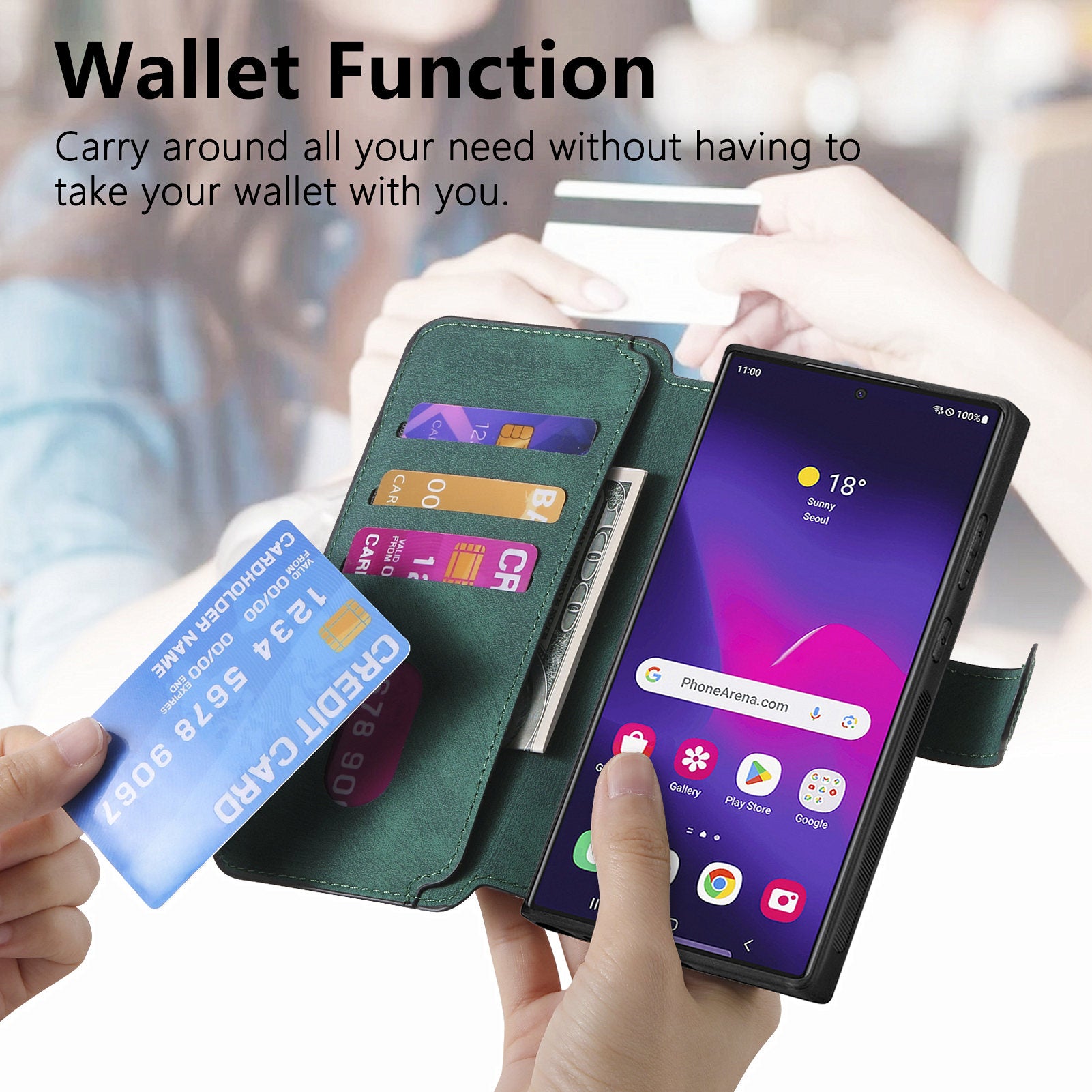 CASENEO MW-03 For Samsung Galaxy S24 Ultra Case Retro Leather Coated TPU Phone Cover 2 in 1 Detachable - Green