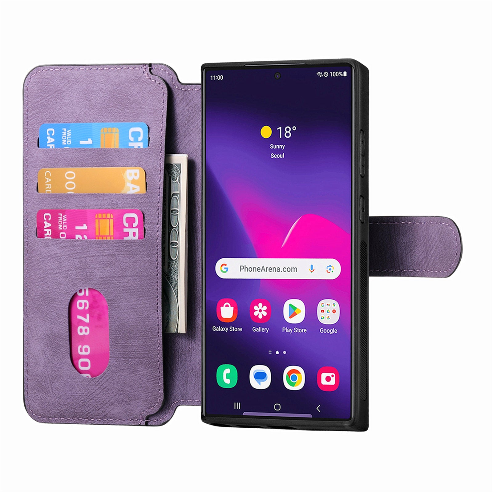 CASENEO MW-03 For Samsung Galaxy S24 Ultra Case Retro Leather Coated TPU Phone Cover 2 in 1 Detachable - Purple