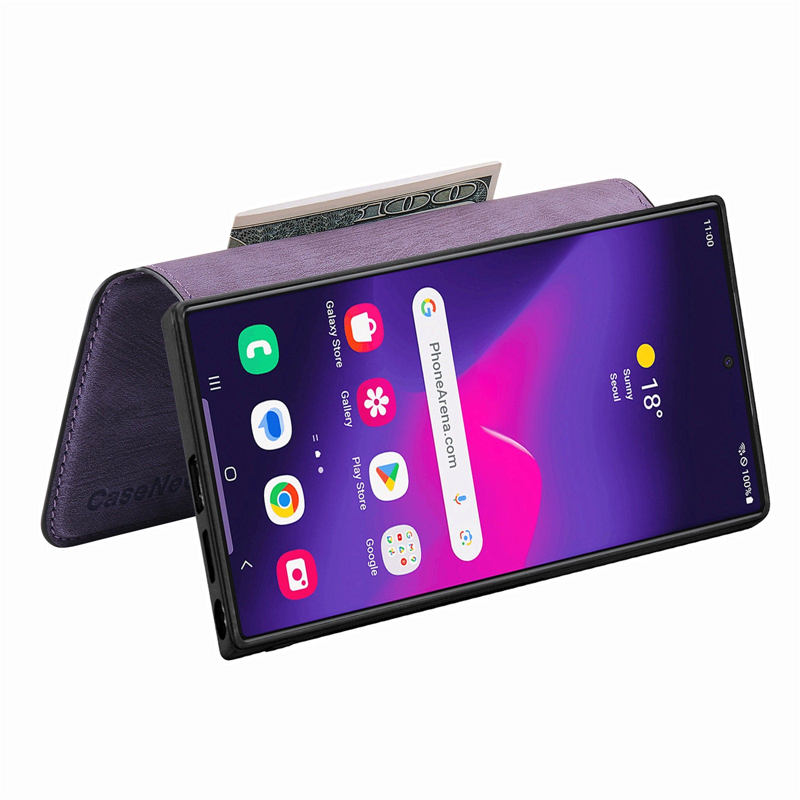 CASENEO MW-03 For Samsung Galaxy S24 Ultra Case Retro Leather Coated TPU Phone Cover 2 in 1 Detachable - Purple