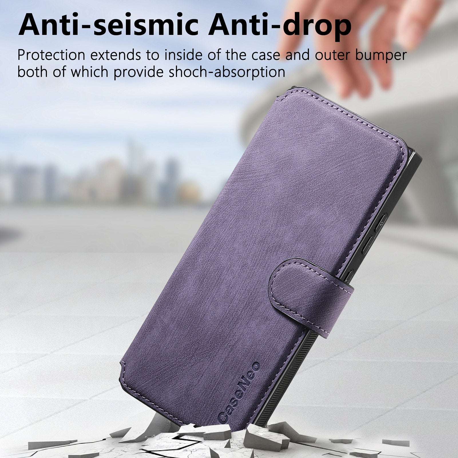 CASENEO MW-03 For Samsung Galaxy S24 Ultra Case Retro Leather Coated TPU Phone Cover 2 in 1 Detachable - Purple