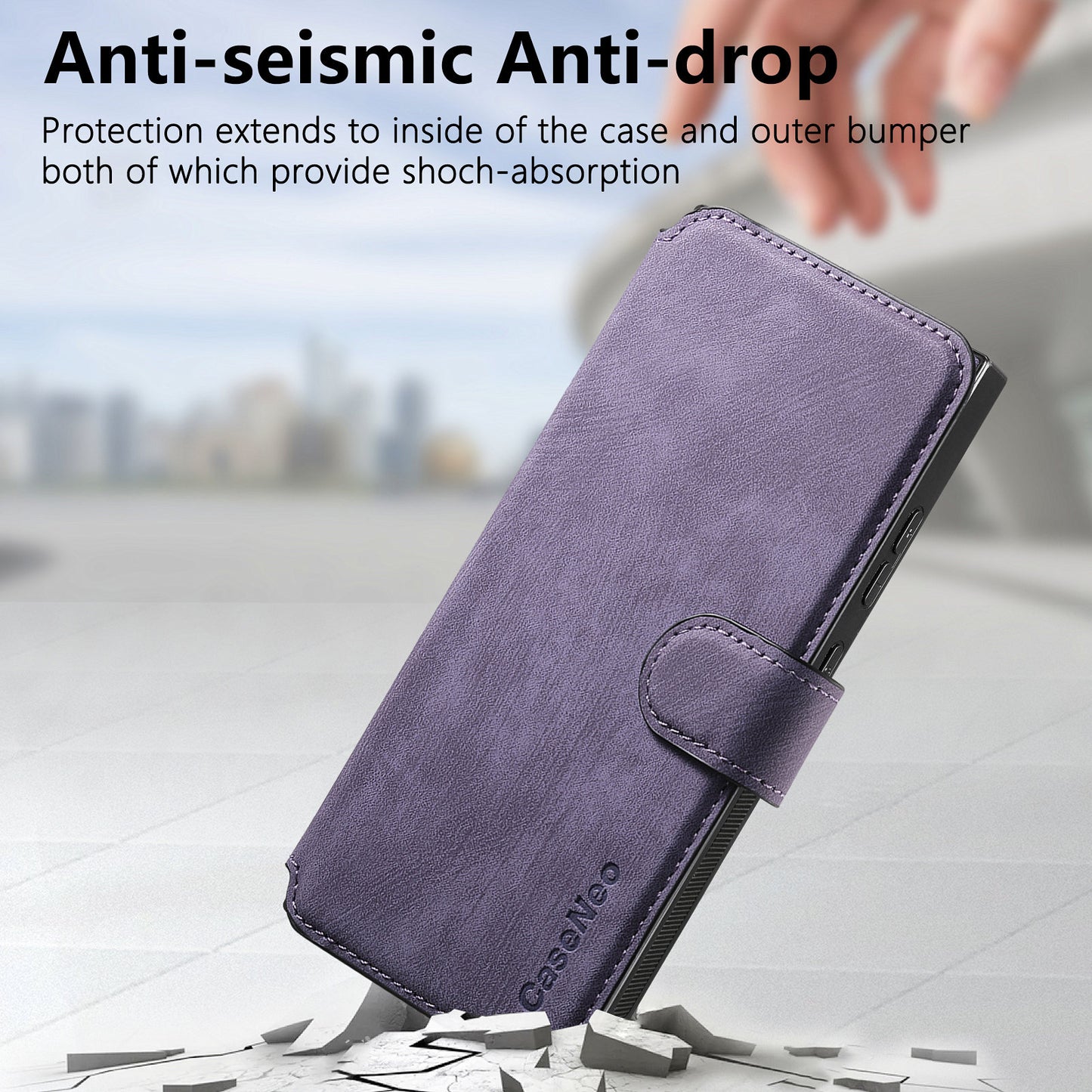 CASENEO MW-03 For Samsung Galaxy S24 Ultra Case Retro Leather Coated TPU Phone Cover 2 in 1 Detachable - Purple