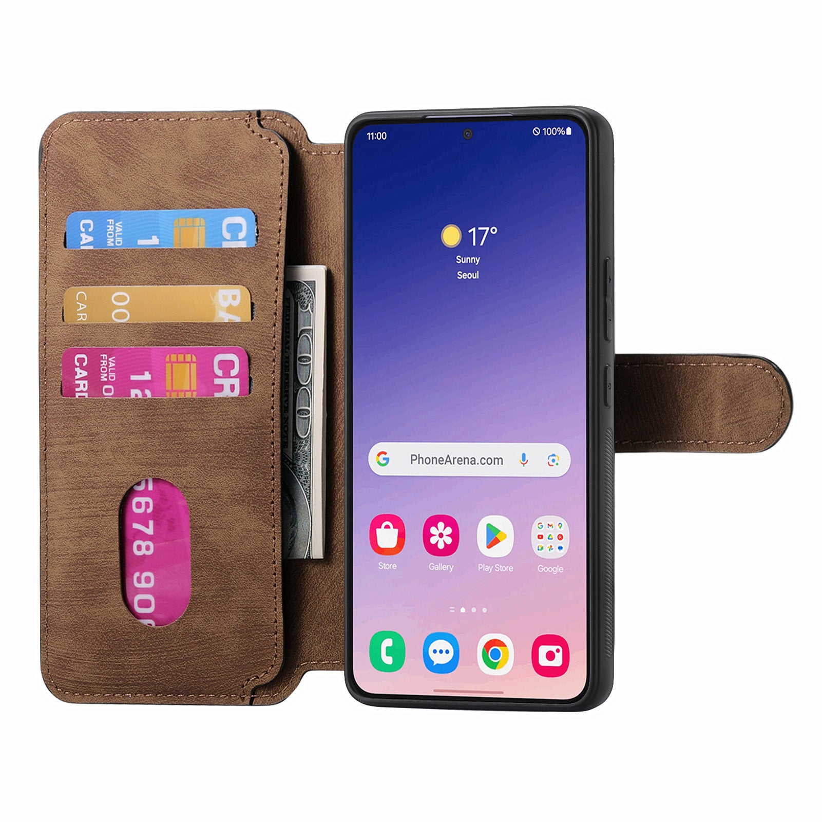 CASENEO MW-03 For Samsung Galaxy S24 Wallet Case Leather+TPU Magnetic Detachable Phone Cover - Brown