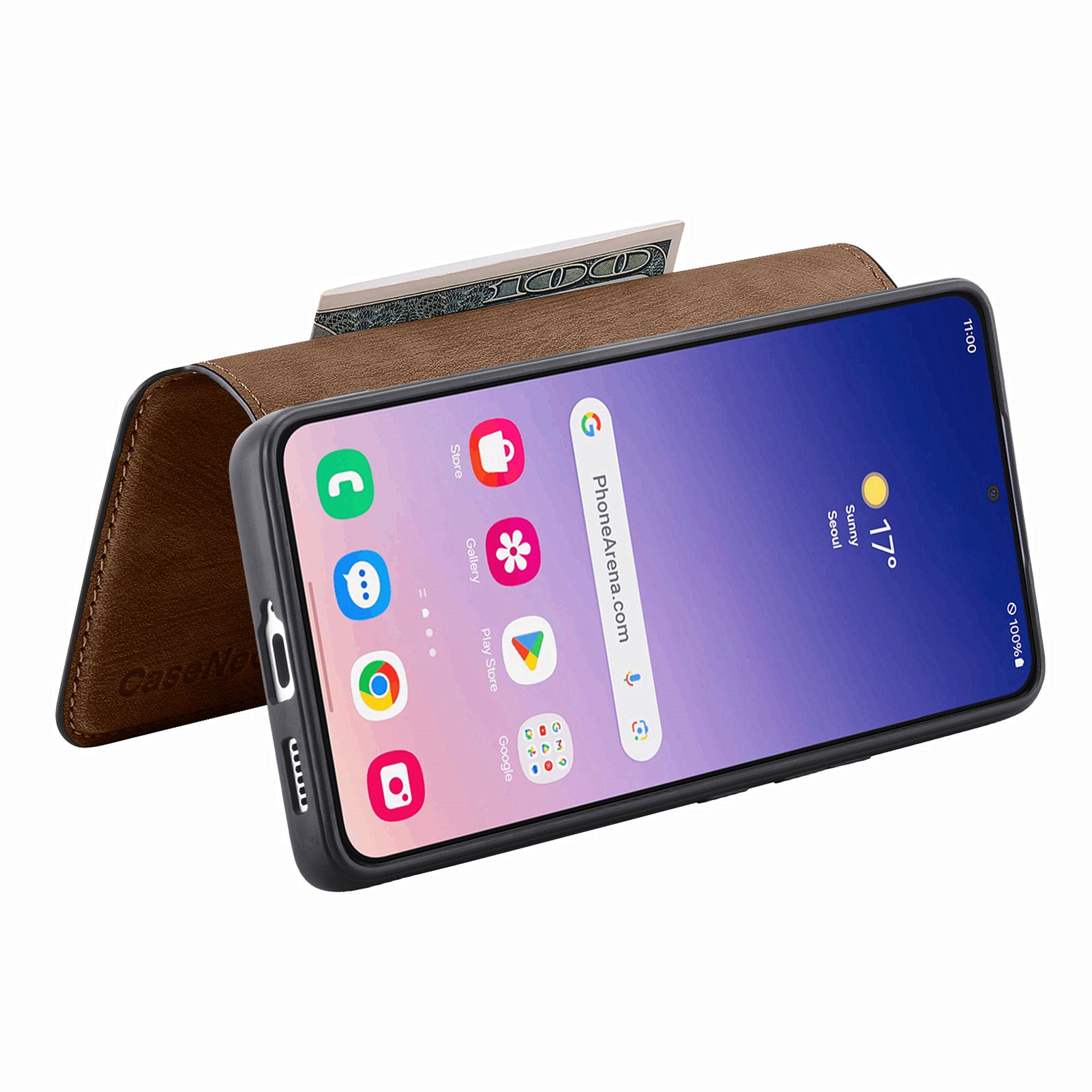 CASENEO MW-03 For Samsung Galaxy S24 Wallet Case Leather+TPU Magnetic Detachable Phone Cover - Brown