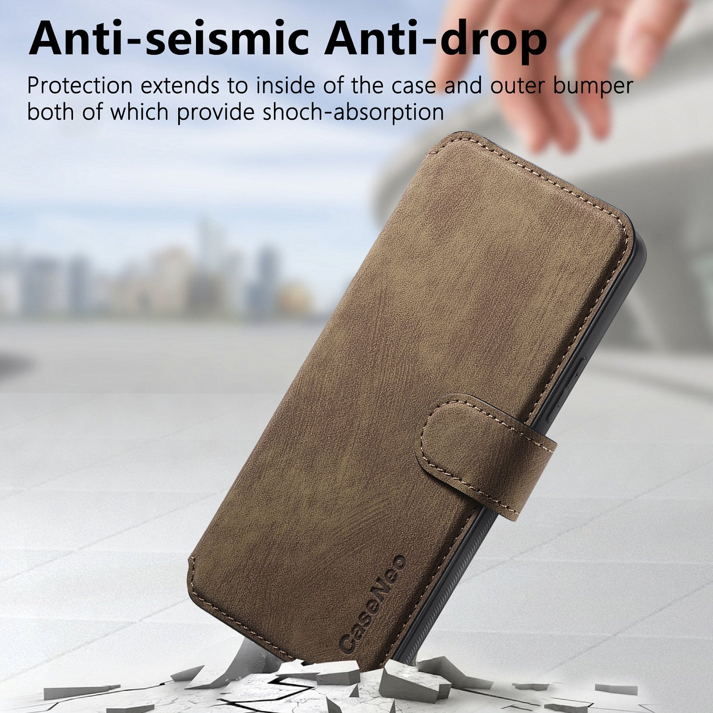 CASENEO MW-03 For Samsung Galaxy S24 Wallet Case Leather+TPU Magnetic Detachable Phone Cover - Brown