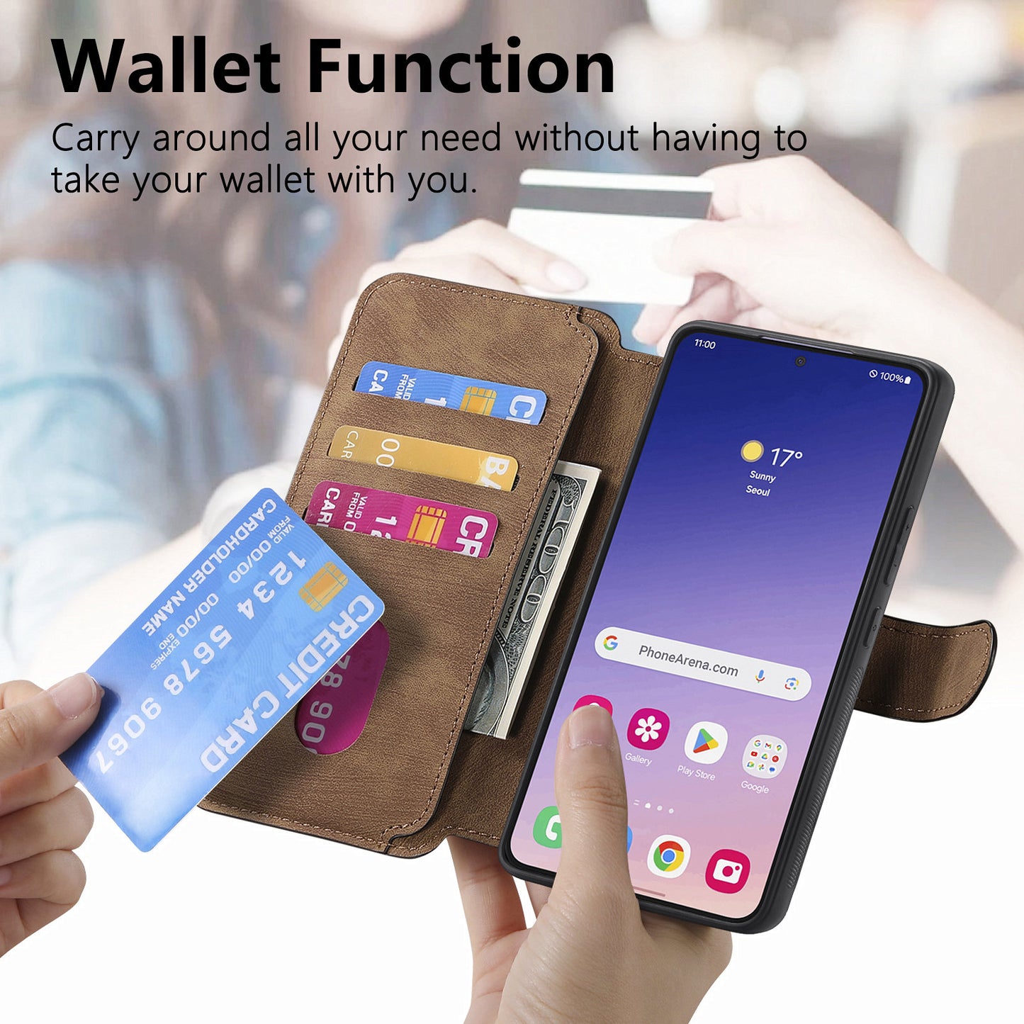 CASENEO MW-03 For Samsung Galaxy S24 Wallet Case Leather+TPU Magnetic Detachable Phone Cover - Brown