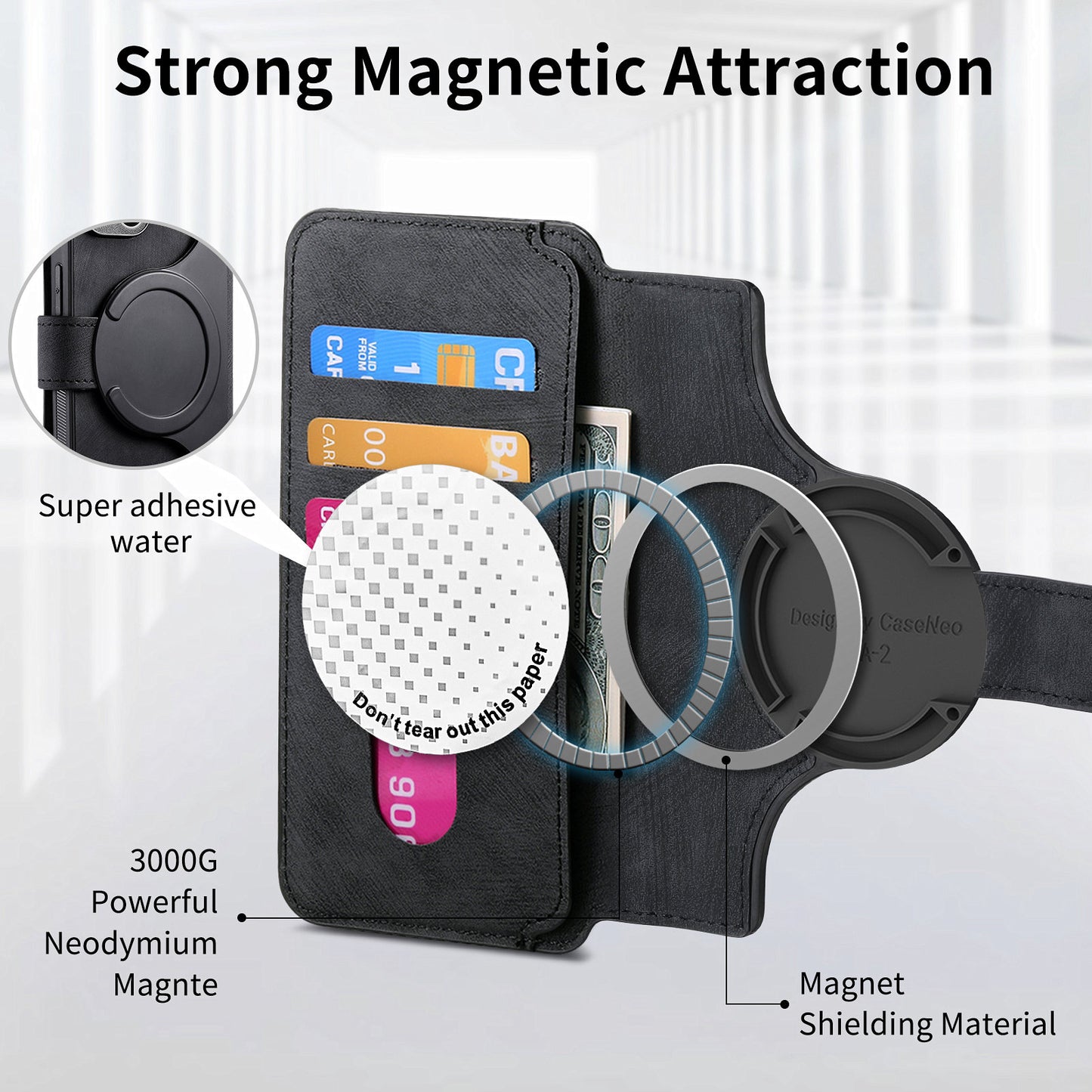 CASENEO MW-03 For Samsung Galaxy S24 Wallet Case Leather+TPU Magnetic Detachable Phone Cover - Black