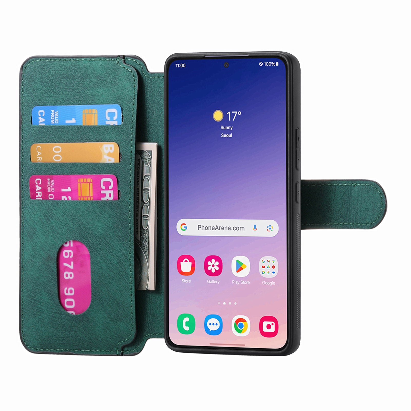 CASENEO MW-03 For Samsung Galaxy S24 Wallet Case Leather+TPU Magnetic Detachable Phone Cover - Green