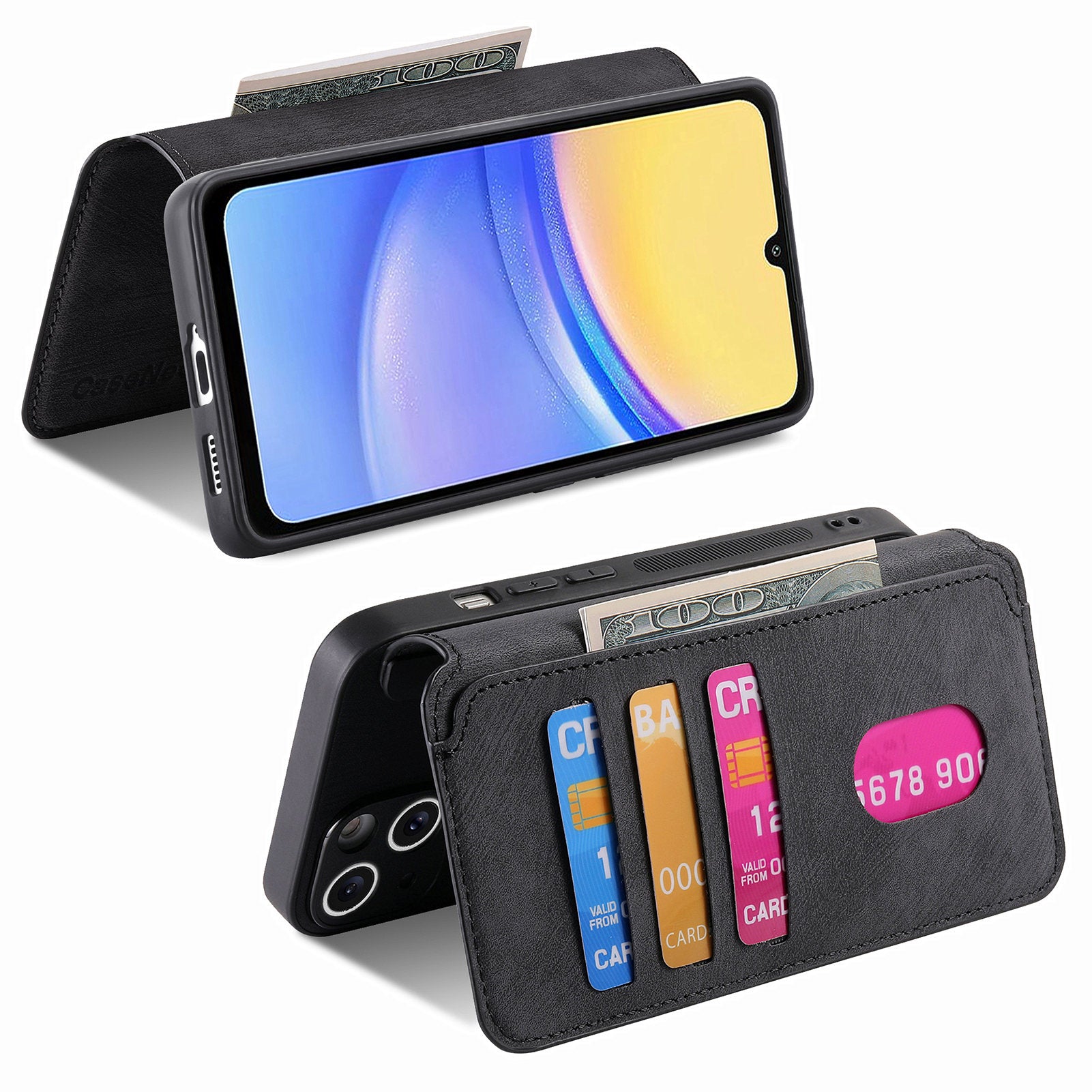 CASENEO MW-03 For Samsung Galaxy A25 5G (Global) (161.0 x 76.5 x 8.3mm) Case Detachable Magnetic Leather Cell Phone Back Cover - Black