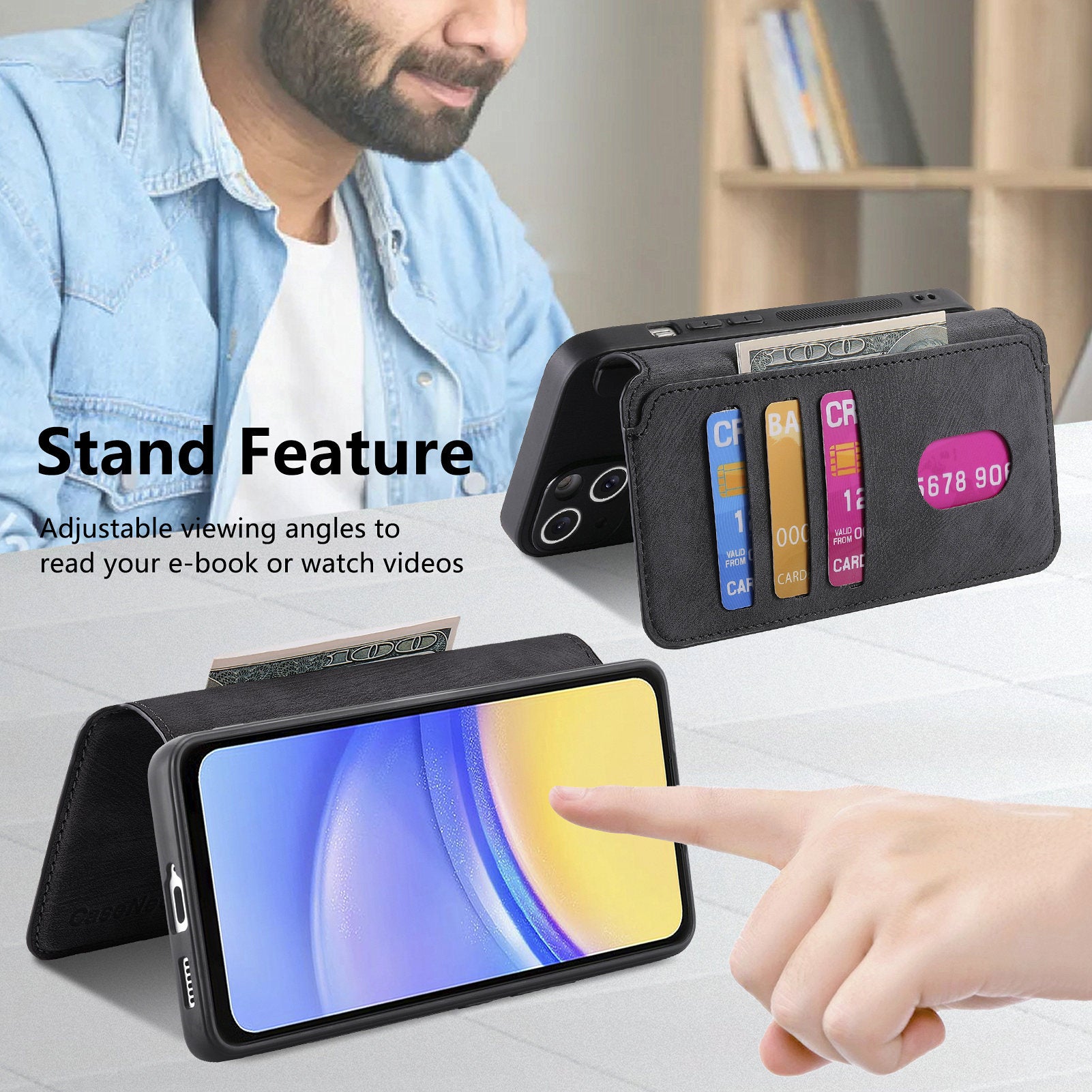CASENEO MW-03 For Samsung Galaxy A25 5G (Global) (161.0 x 76.5 x 8.3mm) Case Detachable Magnetic Leather Cell Phone Back Cover - Black