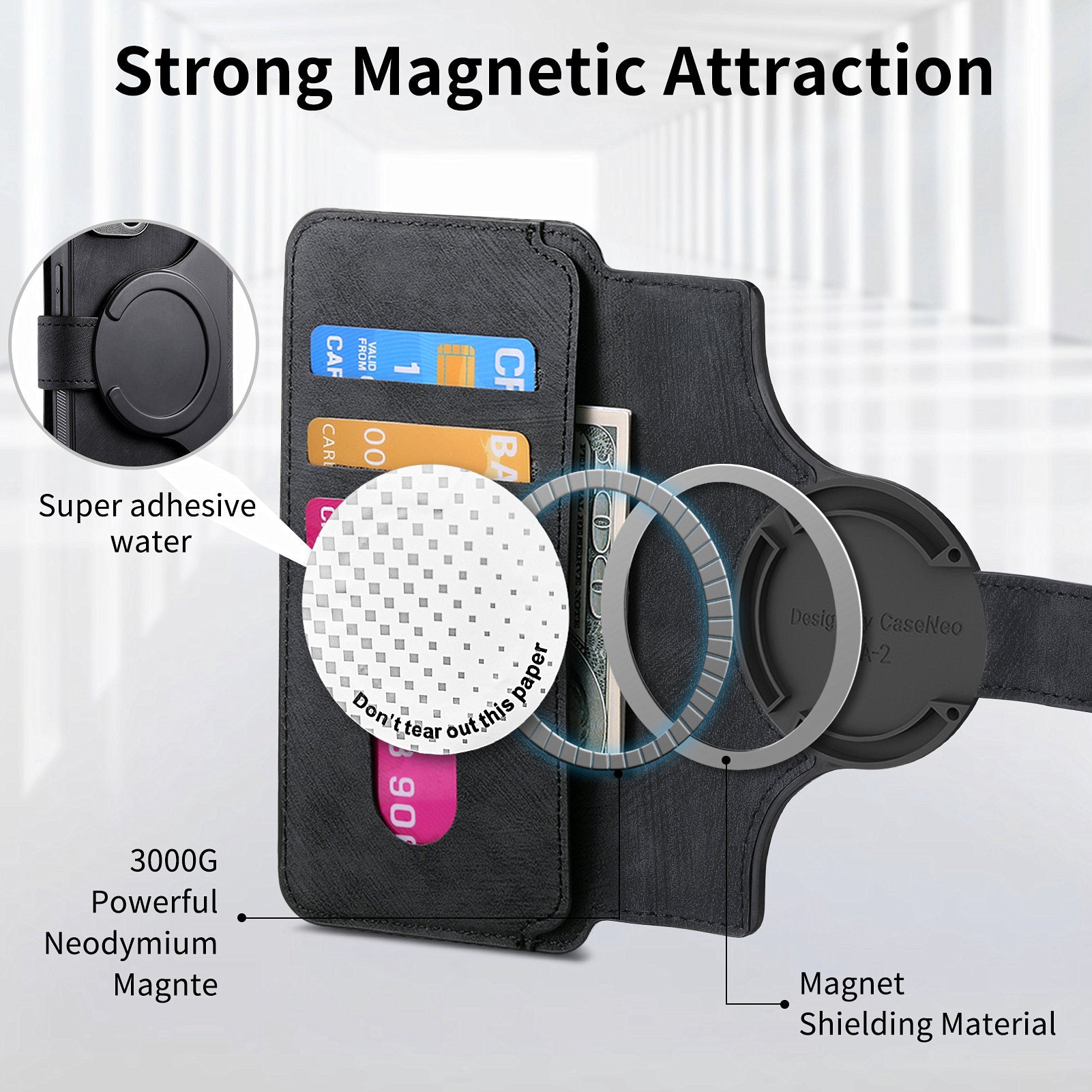 CASENEO MW-03 For Samsung Galaxy A25 5G (Global) (161.0 x 76.5 x 8.3mm) Case Detachable Magnetic Leather Cell Phone Back Cover - Black