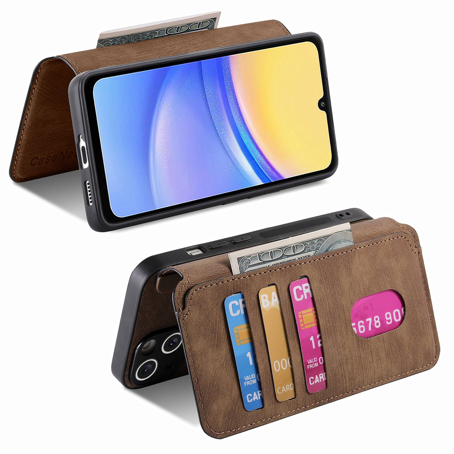 CASENEO MW-03 For Samsung Galaxy A25 5G (Global) (161.0 x 76.5 x 8.3mm) Case Detachable Magnetic Leather Cell Phone Back Cover - Brown