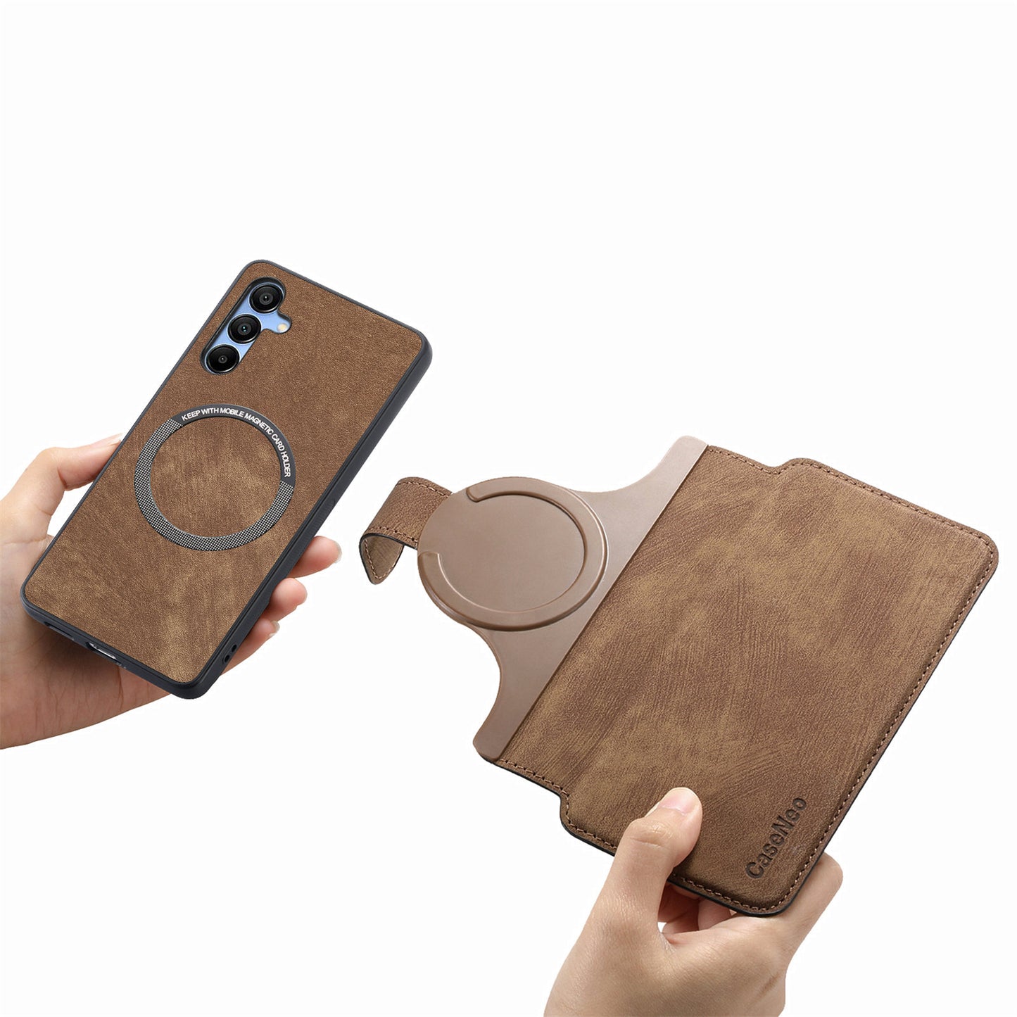 CASENEO MW-03 For Samsung Galaxy A25 5G (Global) (161.0 x 76.5 x 8.3mm) Case Detachable Magnetic Leather Cell Phone Back Cover - Brown