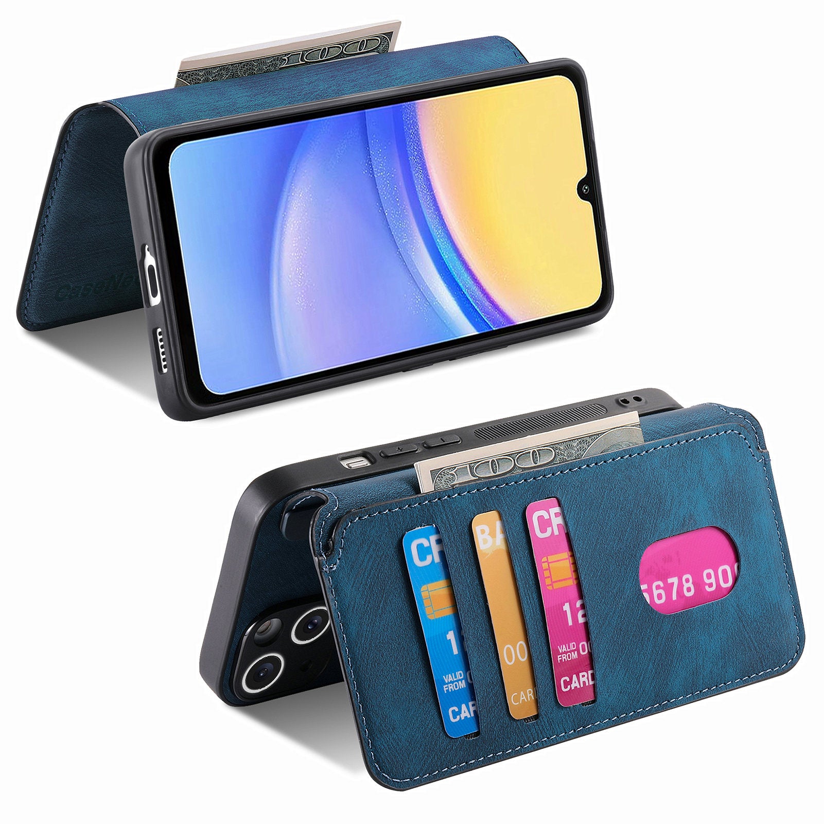 CASENEO MW-03 For Samsung Galaxy A25 5G (Global) (161.0 x 76.5 x 8.3mm) Case Detachable Magnetic Leather Cell Phone Back Cover - Dark Blue