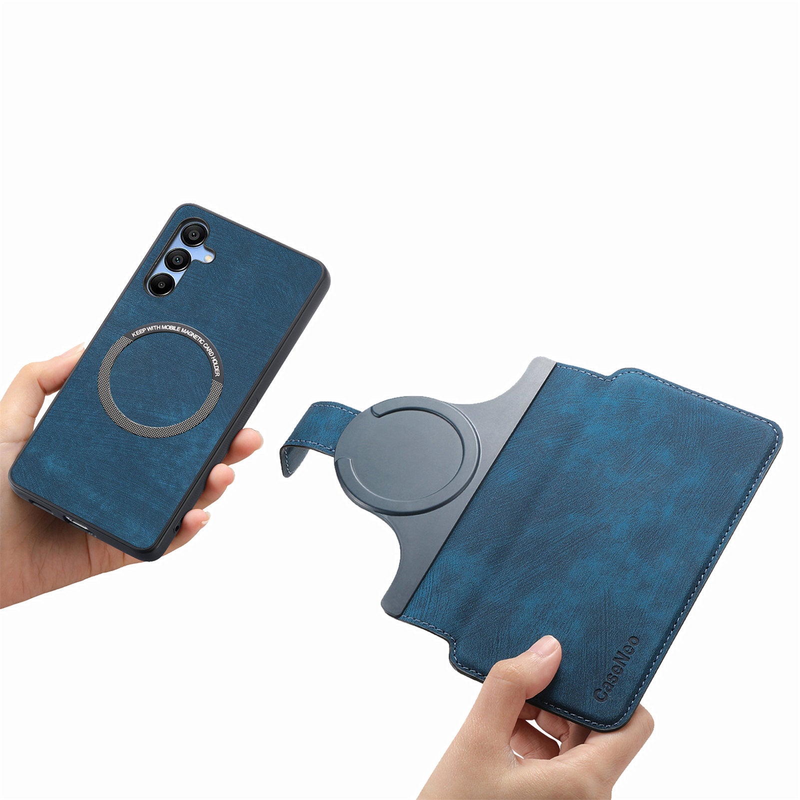 CASENEO MW-03 For Samsung Galaxy A25 5G (Global) (161.0 x 76.5 x 8.3mm) Case Detachable Magnetic Leather Cell Phone Back Cover - Dark Blue