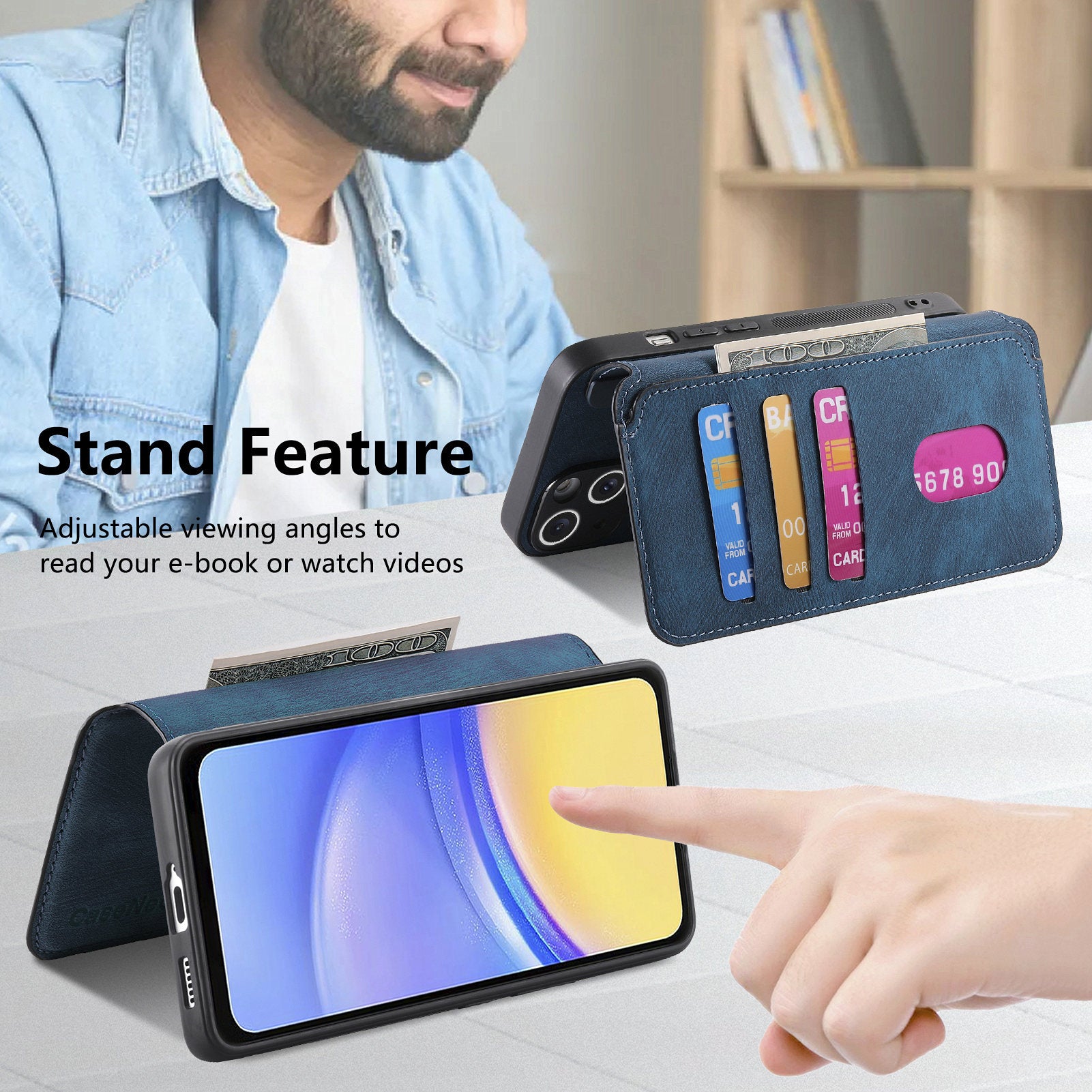 CASENEO MW-03 For Samsung Galaxy A25 5G (Global) (161.0 x 76.5 x 8.3mm) Case Detachable Magnetic Leather Cell Phone Back Cover - Dark Blue