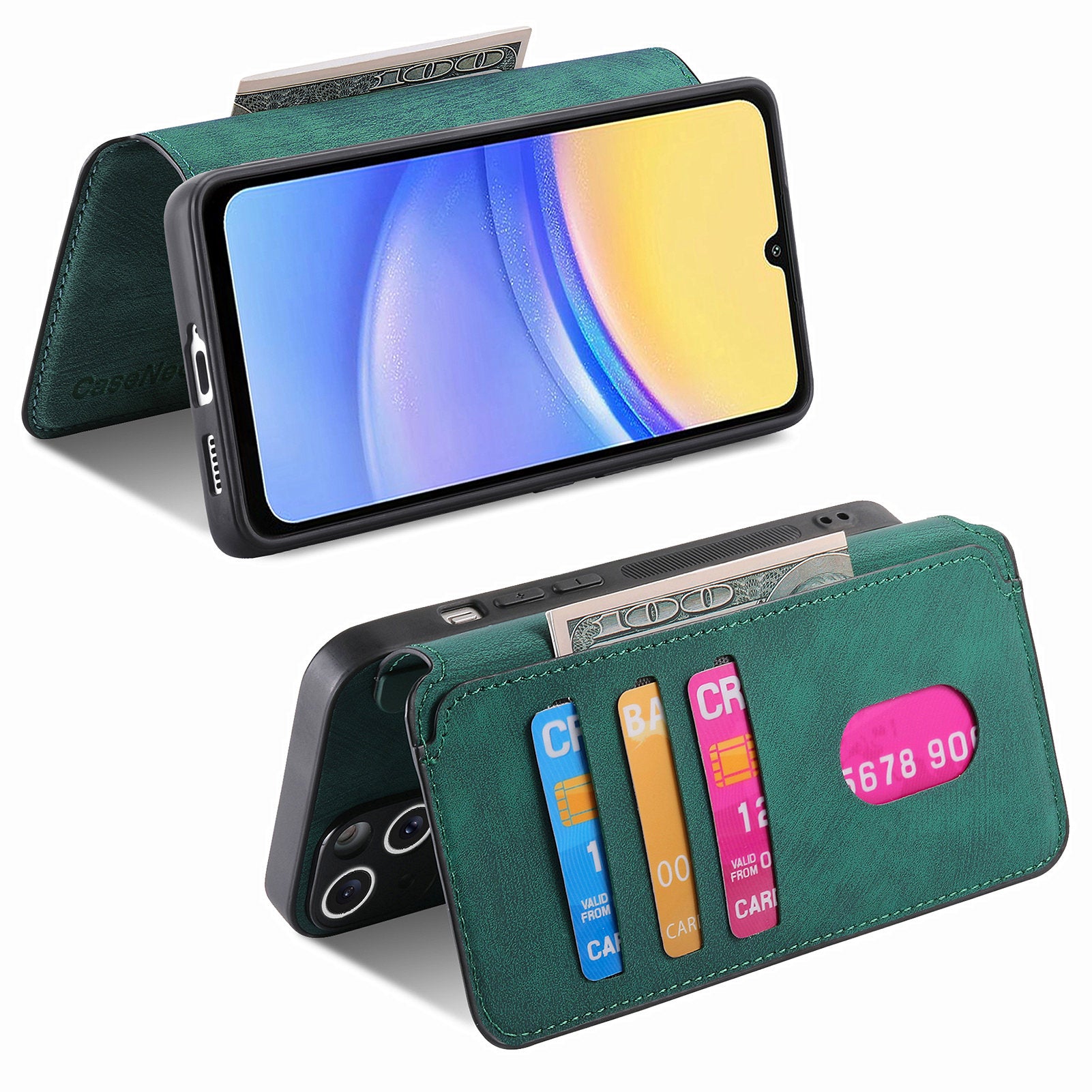 CASENEO MW-03 For Samsung Galaxy A25 5G (Global) (161.0 x 76.5 x 8.3mm) Case Detachable Magnetic Leather Cell Phone Back Cover - Green