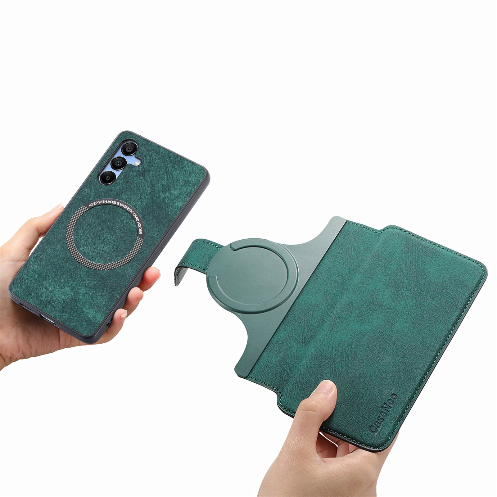 CASENEO MW-03 For Samsung Galaxy A25 5G (Global) (161.0 x 76.5 x 8.3mm) Case Detachable Magnetic Leather Cell Phone Back Cover - Green