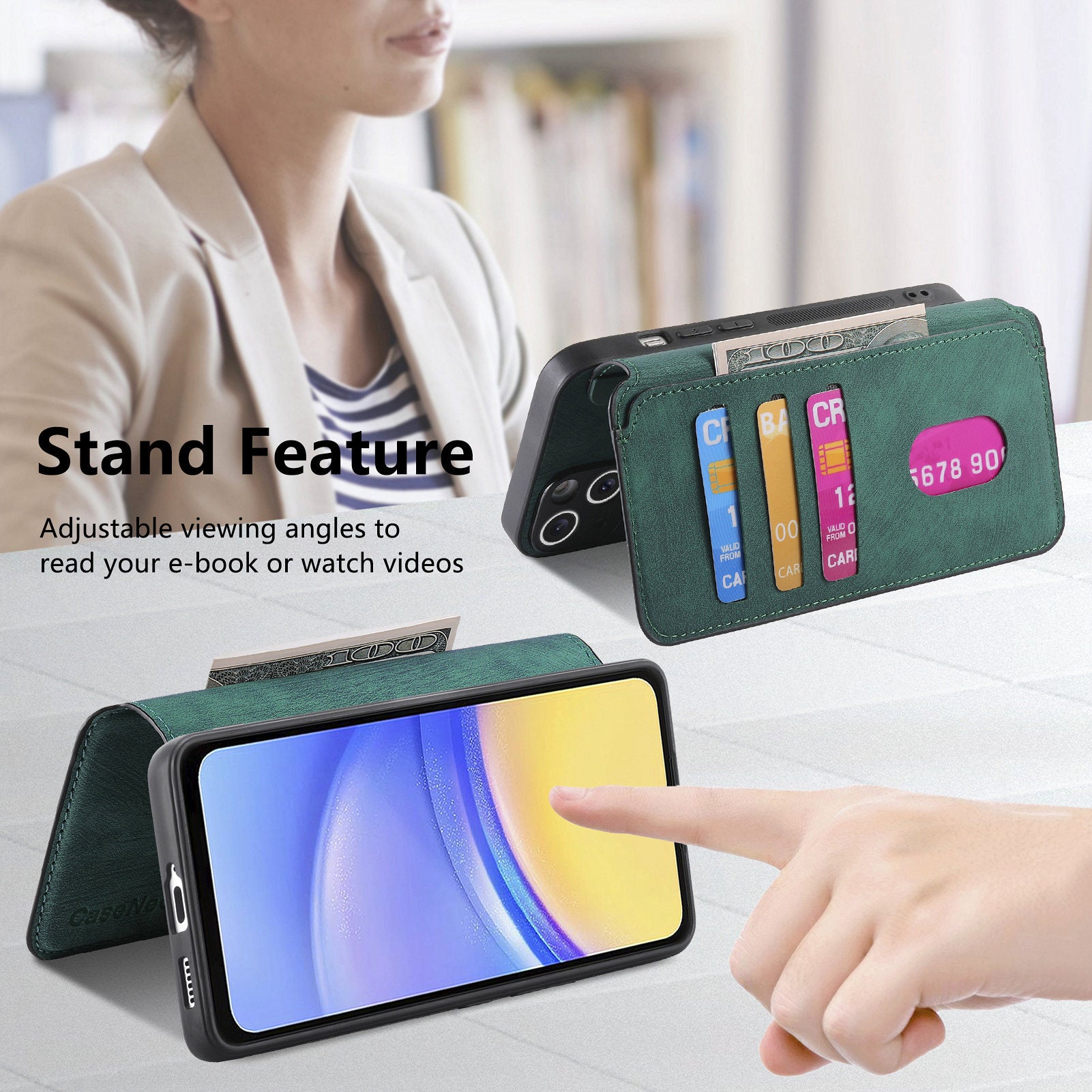 CASENEO MW-03 For Samsung Galaxy A25 5G (Global) (161.0 x 76.5 x 8.3mm) Case Detachable Magnetic Leather Cell Phone Back Cover - Green